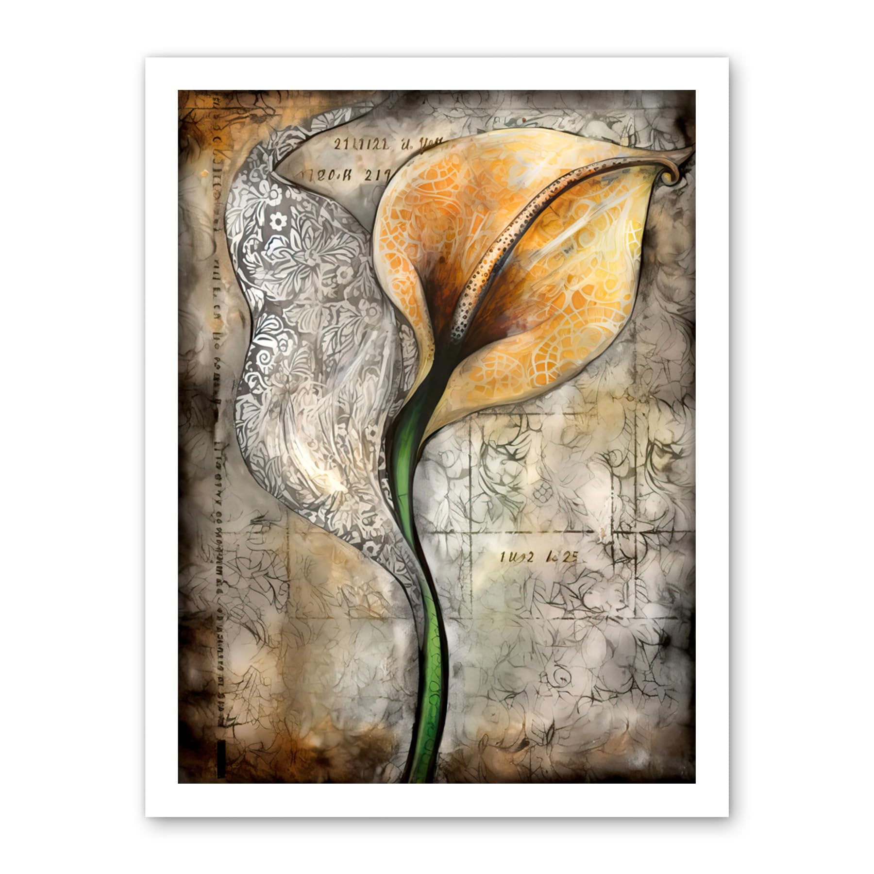 Artery8 Batik Style Pattern Calla Lily Flower Bloom Artwork Framed Wall Art Print 18X24 Inch