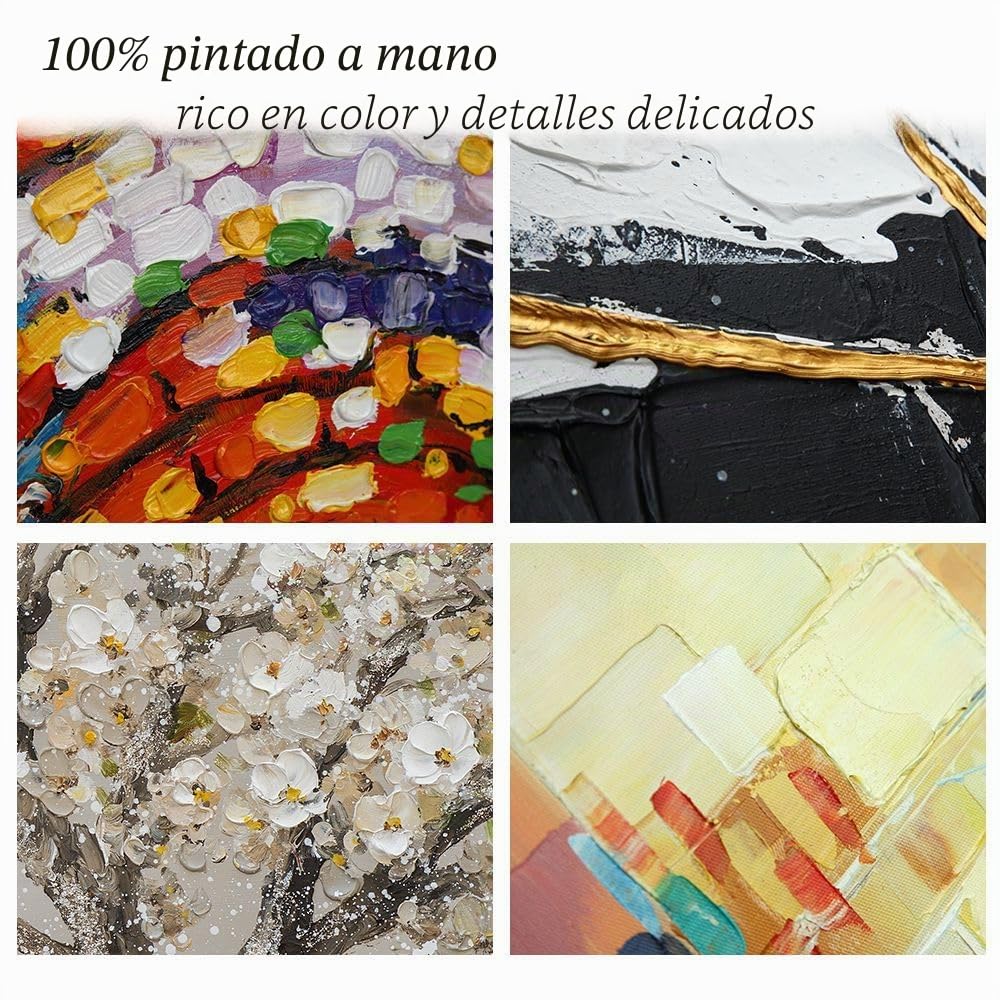 Genérico Cuadros Grandes Salon, Decoración De Pared De Arte Abstracto 100% Pintada A Mano, Pintura Al Óleo Ondulada Sobre Lienzo, Obra De Arte Con Textura Original Sin Marco, Estética Familiar,