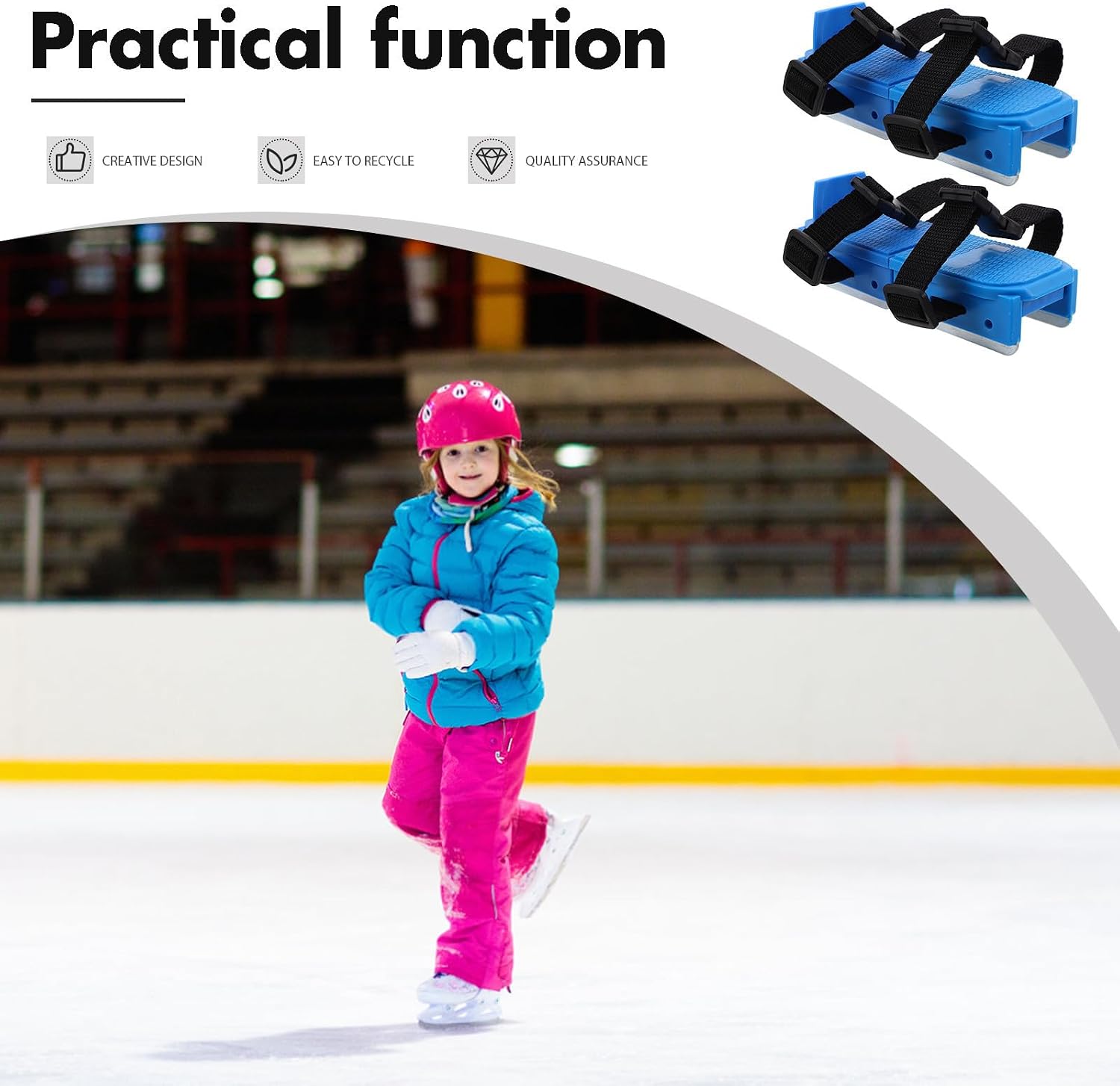 Cabilock Adjustable Skating Skates Double Runner and Blades Ice Hook Loop Fastener Straps Blue Plastic Shoes Providing Extra Support and Fall Prevention for Beginner