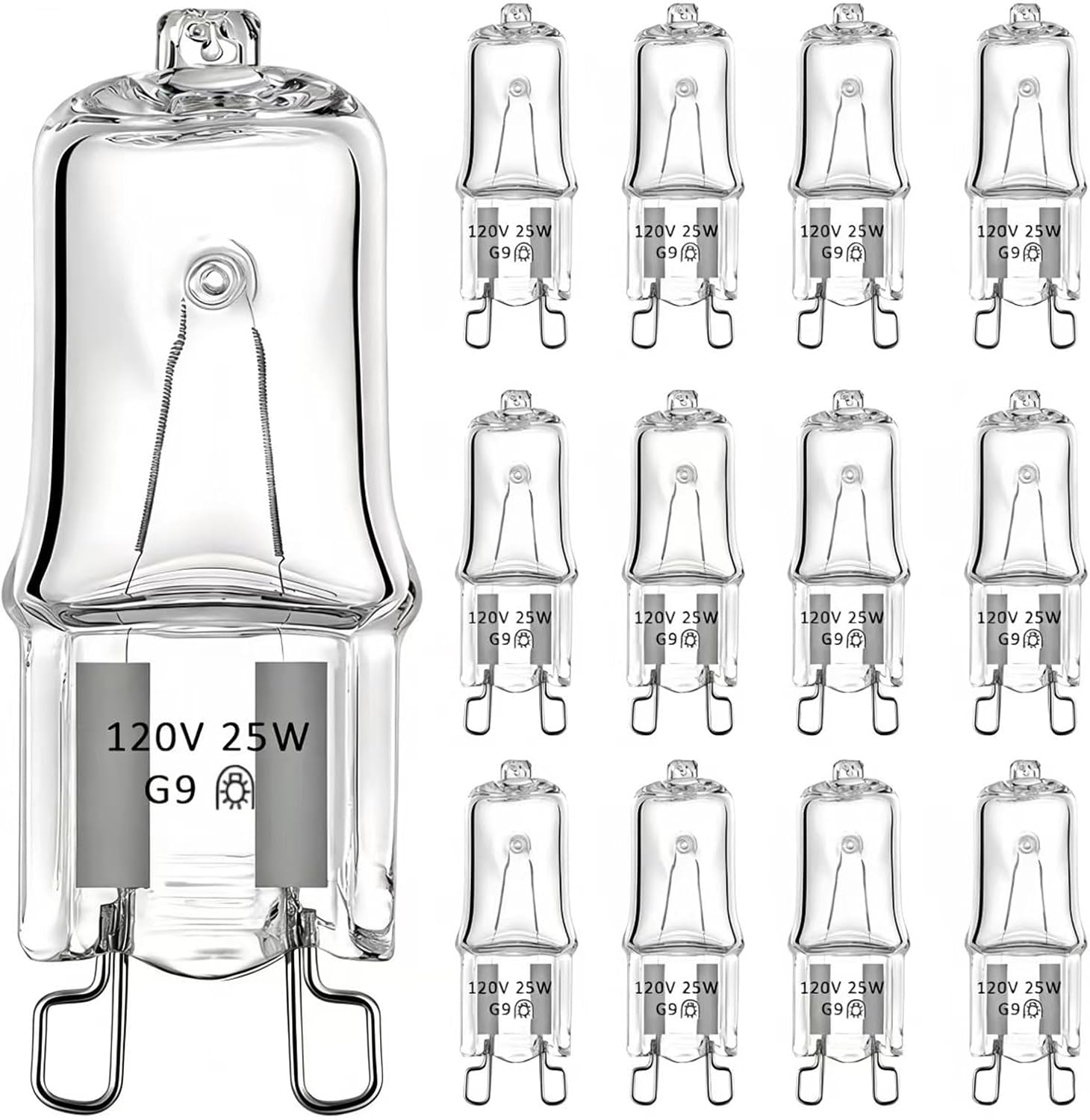 G9 Bulbs,25w 120v Dimmable,G9 Halogen Bulbs 2 pin, Warm White 2700k,Under Cabinet Puck Lighting Replacements(12pack)