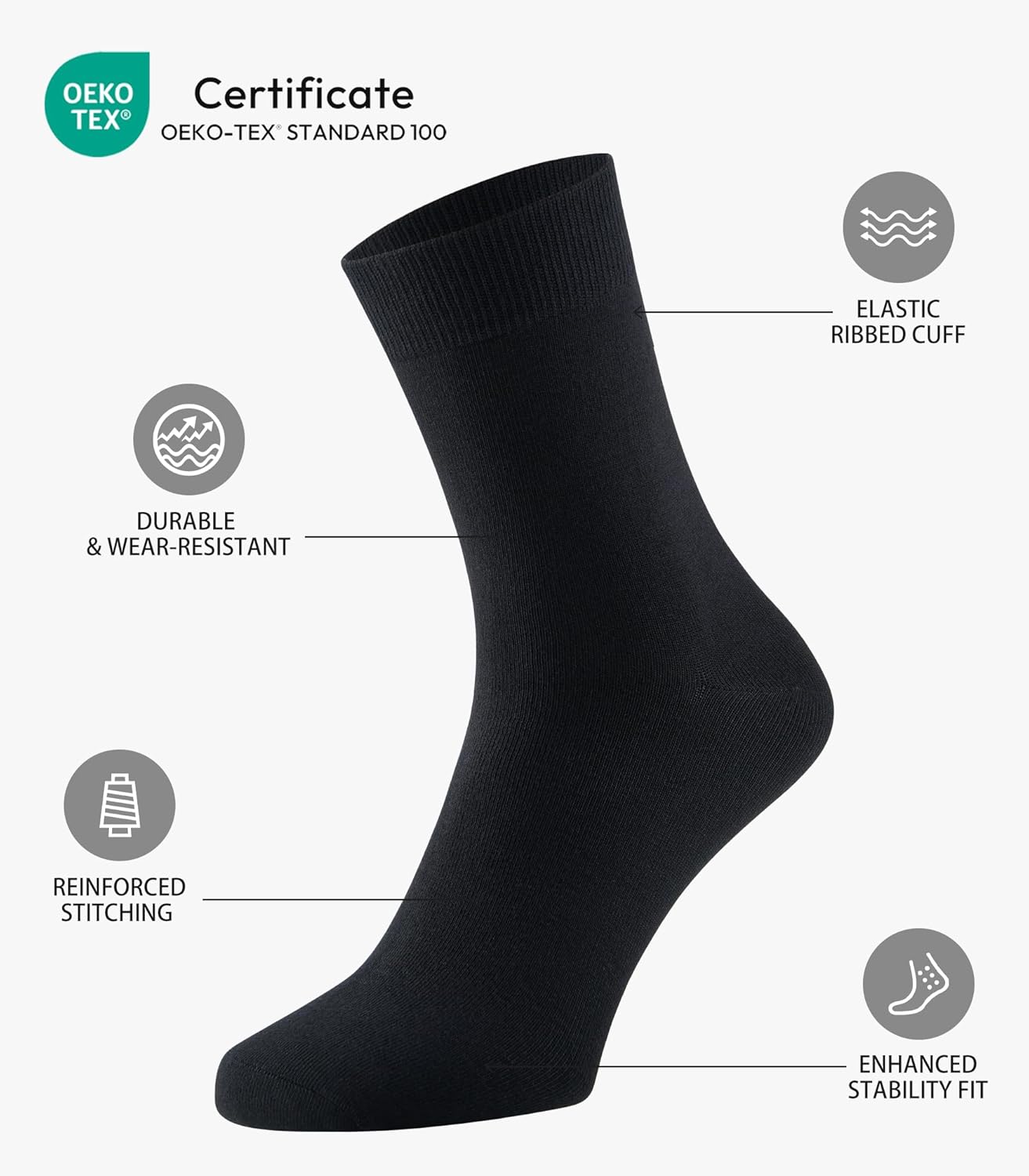 WiWi Men's Crew Socks Viscose Bamboo Moisture Wicking Dress Socks Solid Soft Breathable Casual Sock 6 Pairs - Image 3