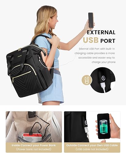 Miniatura 5 de LOVEVOOK Mochila para computadora portátil para mujer, bolsa de trabajo para laptop, bolsa de enfermería para profesores con puerto USB, bolsa de