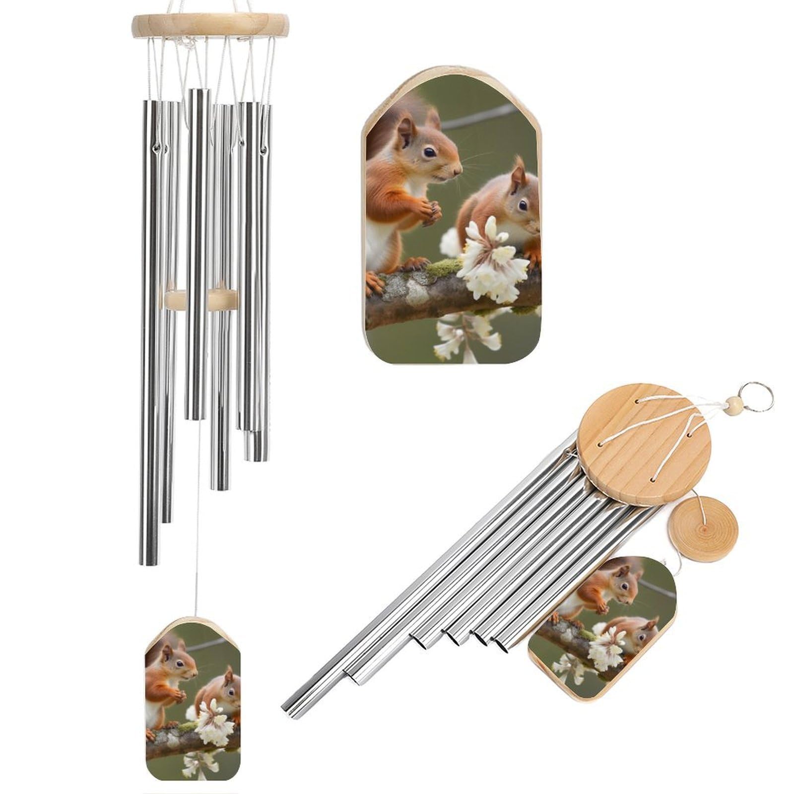 Squirrels Wind Chimes for Outside Memorial Gift Sympathy Wind Chimes Aluminum Tube Windchime with Hook Windbell for Outdoor Patio Garden Decor Housewarming Gift