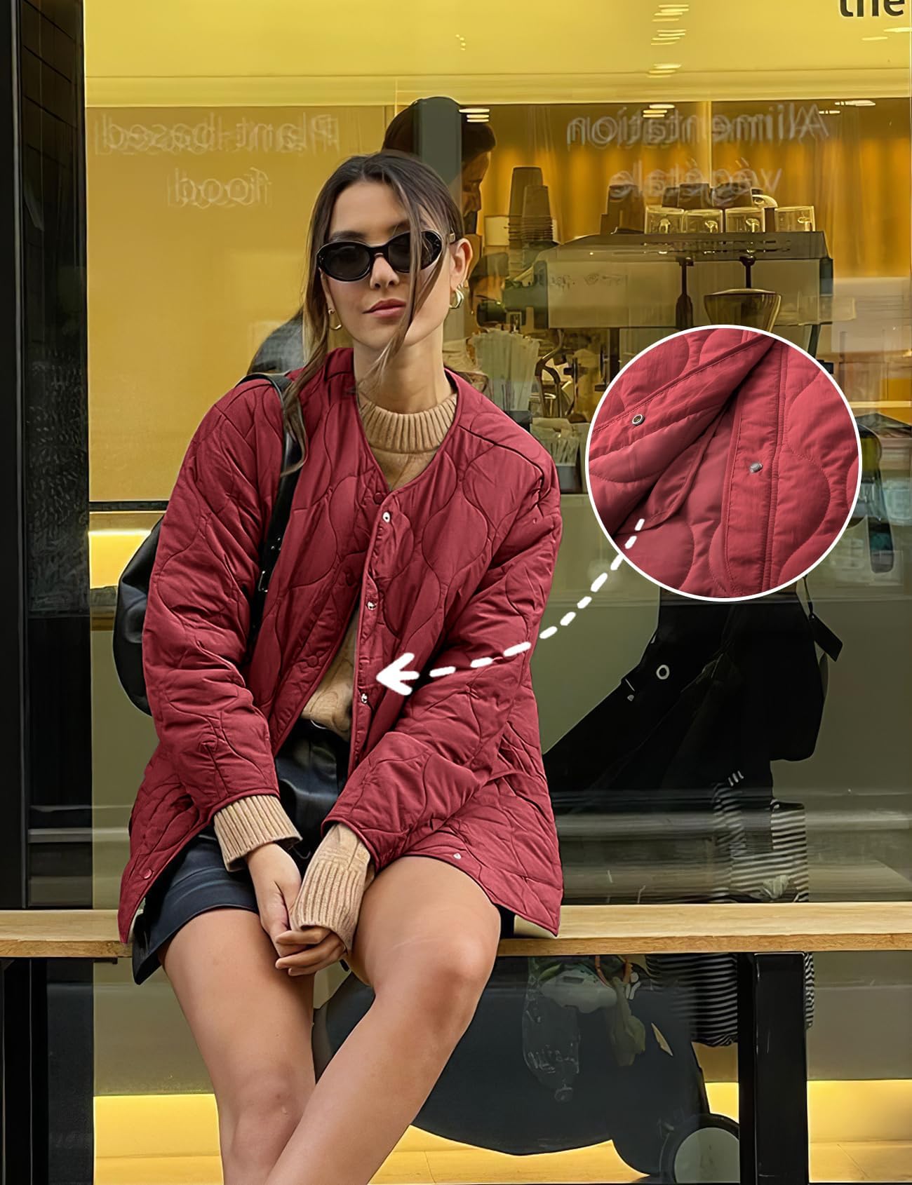 Women's Fall Winter Quilted Cotton Coat: Loose Fit Round Neck Casual Jacket, Solid Color Oversized Padded Outerwear for Trendy Daily Streetwear — view 4