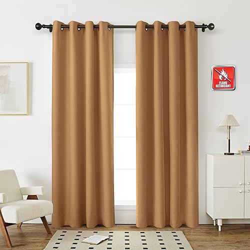 Miniatura 18 de Fcosie Cortinas opacas ignífugas para oscurecer la habitación, 72 pulgadas de ancho por 102 pulgadas de largo, cortina opaca resistente al fuego de