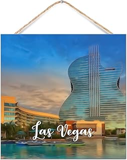 Funny Wooden Plaque Sign Skyline Las Vegas City Landscape Shelf Décor for Window Inspirational Cute Wood Pallet Wall Plaque Sign Nevada Contemporary Cityscape Laundry Wall Decor Sign Gift Room 12x12in