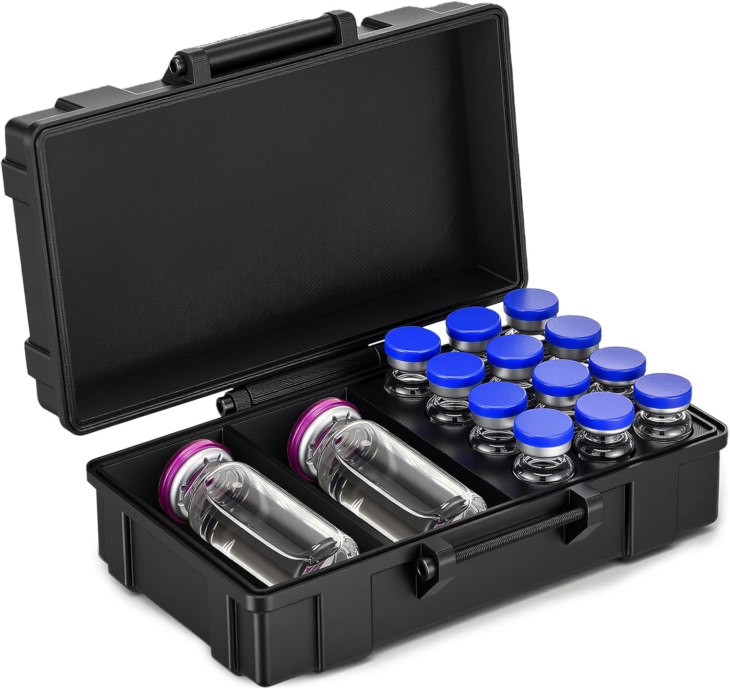 Hushee Peptide Case, 12 x 3ml + BAC & Case Holds Vials Water BAC Peptide GLP1, Dual Size 30ml and 3ml Peptides Vial Cases 14 Slots for 3ml Vial Storage Fridge Freezer Travel