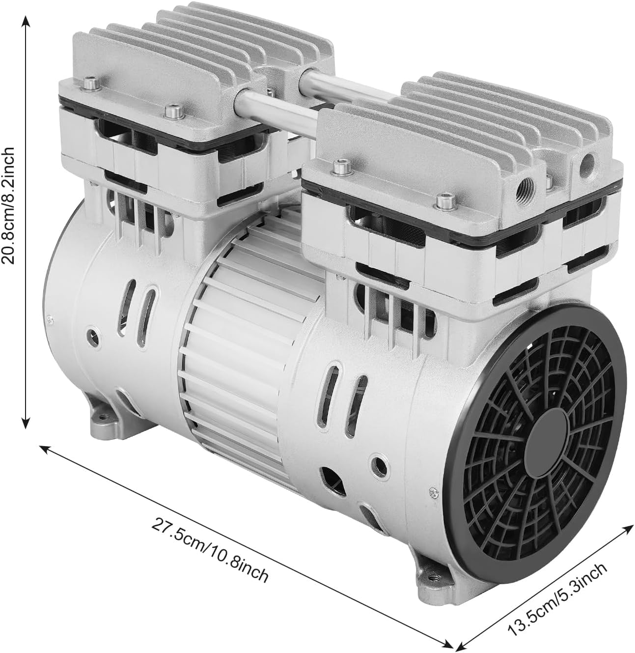 Cabezal de compresor de aire 750 W, 145 l/min, 1 CV, motor silencioso, 8 bar, motor sin aceite, con 2 silenciadores, motor de cobre de 1400 rpm, cabezal de bomba silencioso, bajo ruido para taller