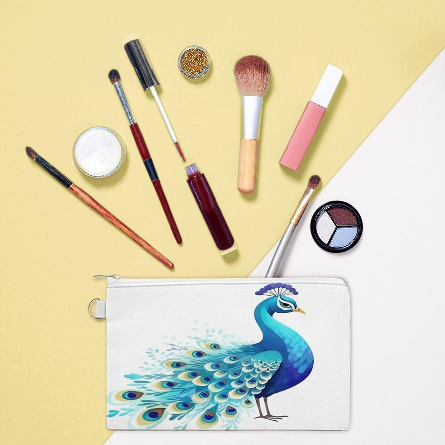 Cartoon Blue Peacock Coin Purse with Zipper Canvas Change Pouch Change Holder Lightweight Coin Bag Slim Cute Coin Pouch Travel Small Wallet Mini Portable Cosmetic Bags Change Bag