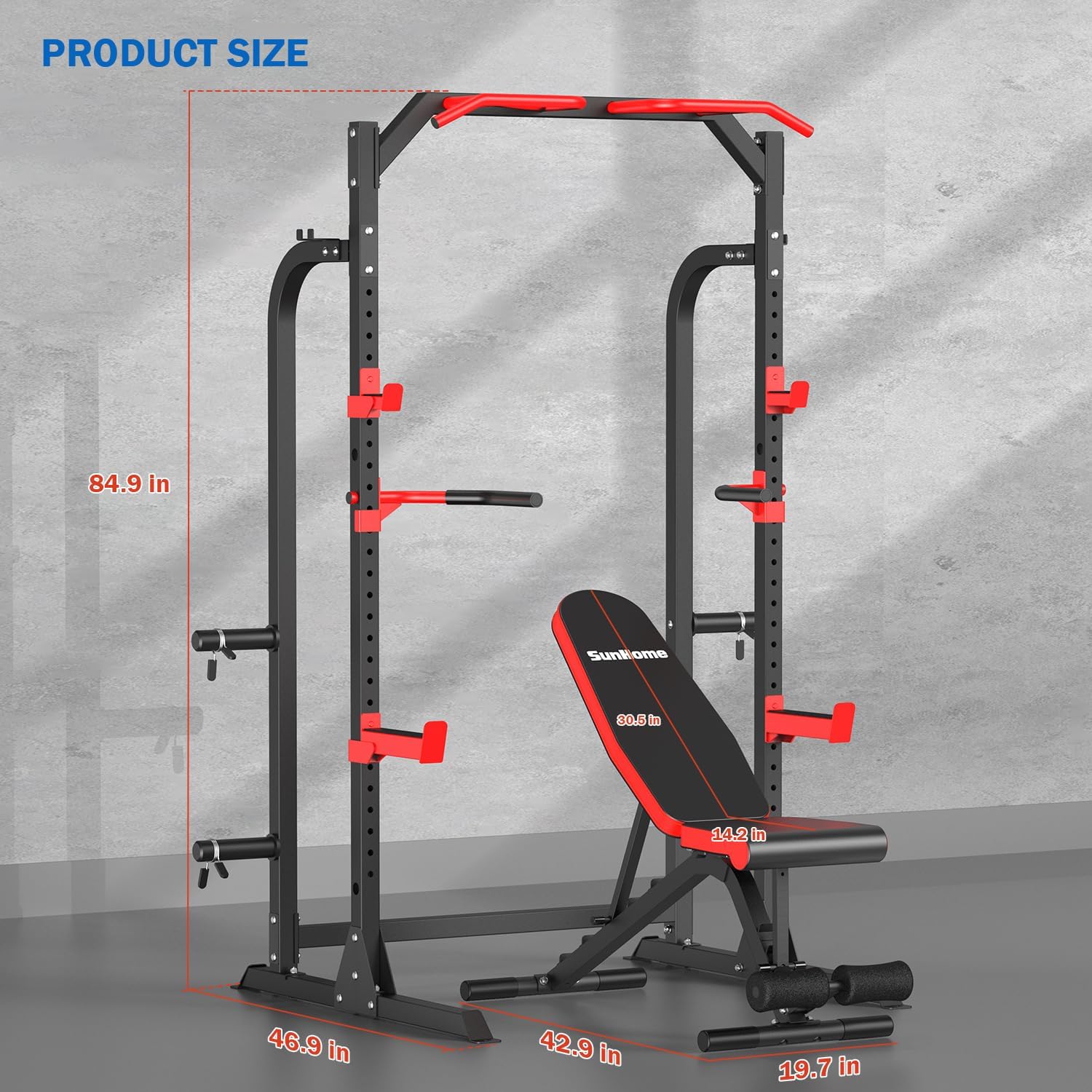 横幅調節機能搭載＆48段階×3cmの高さ調節】ハーフラック パワーラック