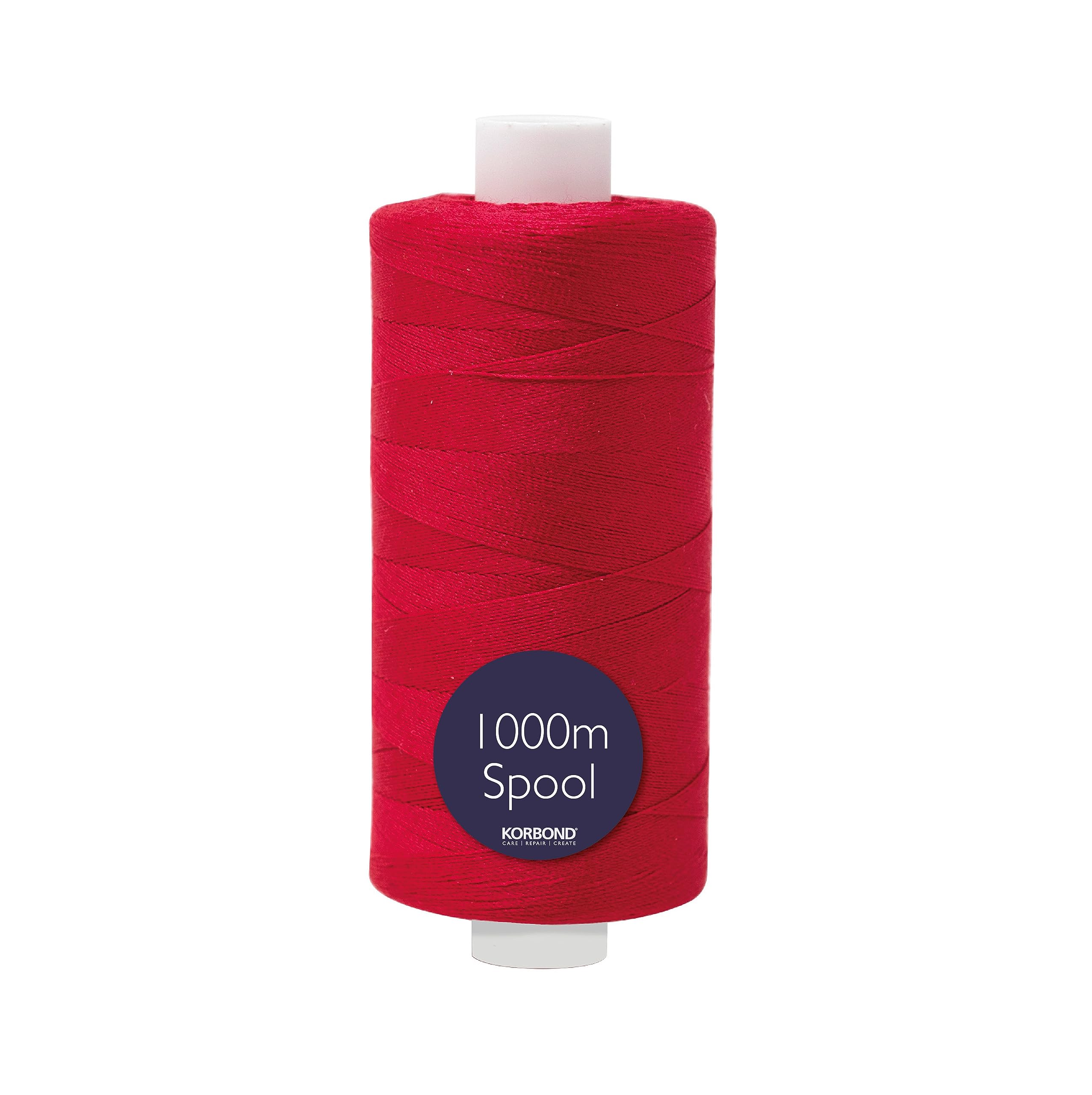 Korbond 1000m Polyester Sewing Thread - Hand and Machine Sewing Thread (Red)