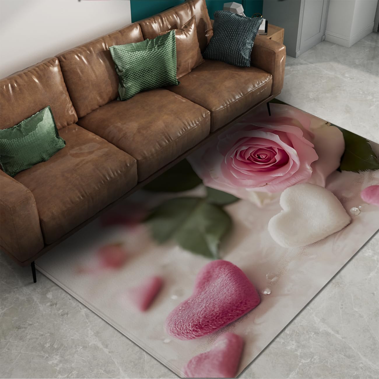 Blooming Love Floor​ dywany 180 x 270 cm romantyczna róża i słodka czekolada wzór dywan niskie runo antypoślizgowy różowy i biały walentynki dekoracja