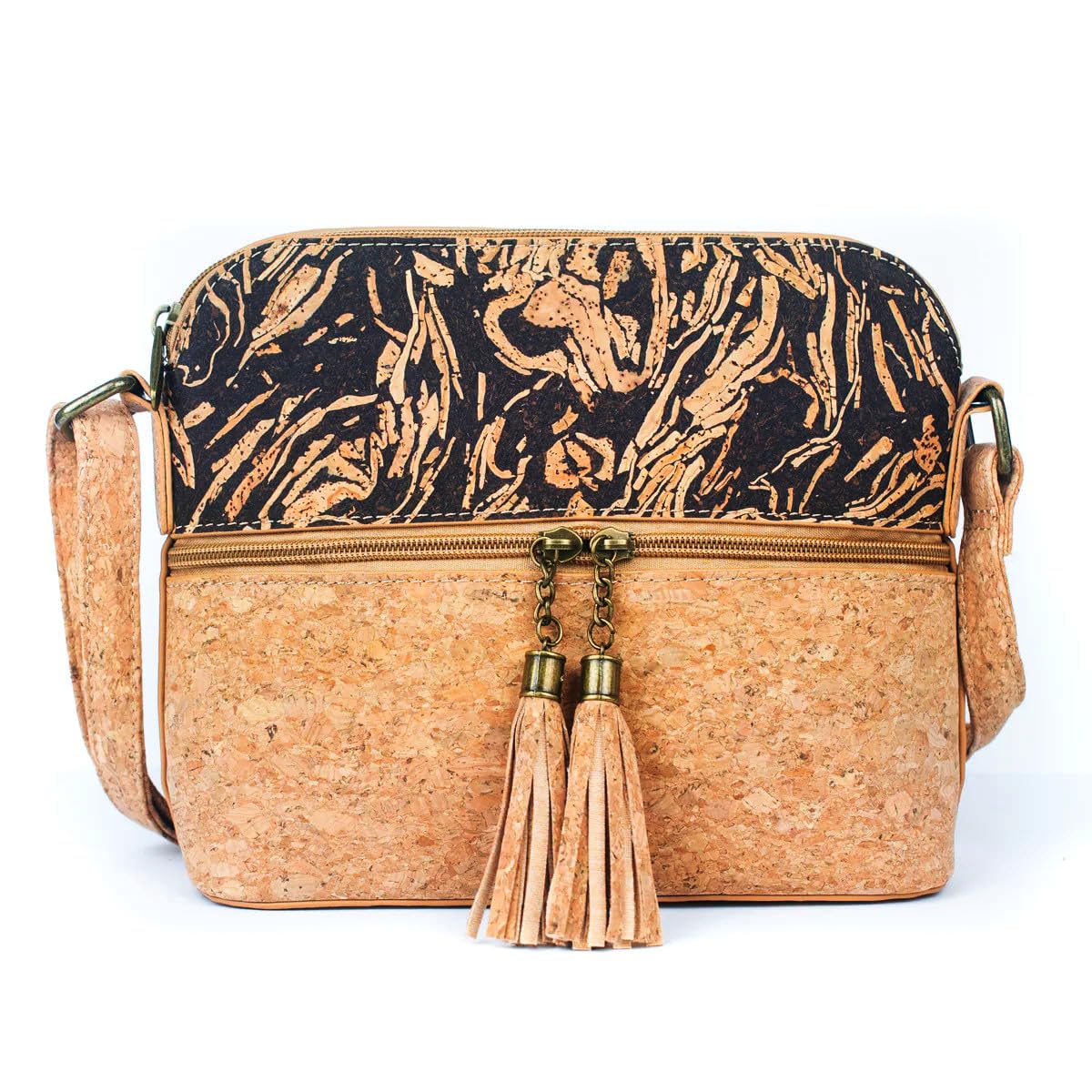Damen Handtasche Fusion aus Kork und Kaffeebohnen Recycelte Naturprodukt Vegan Leder Nachhaltig Korktasche Schultertasche Braun M