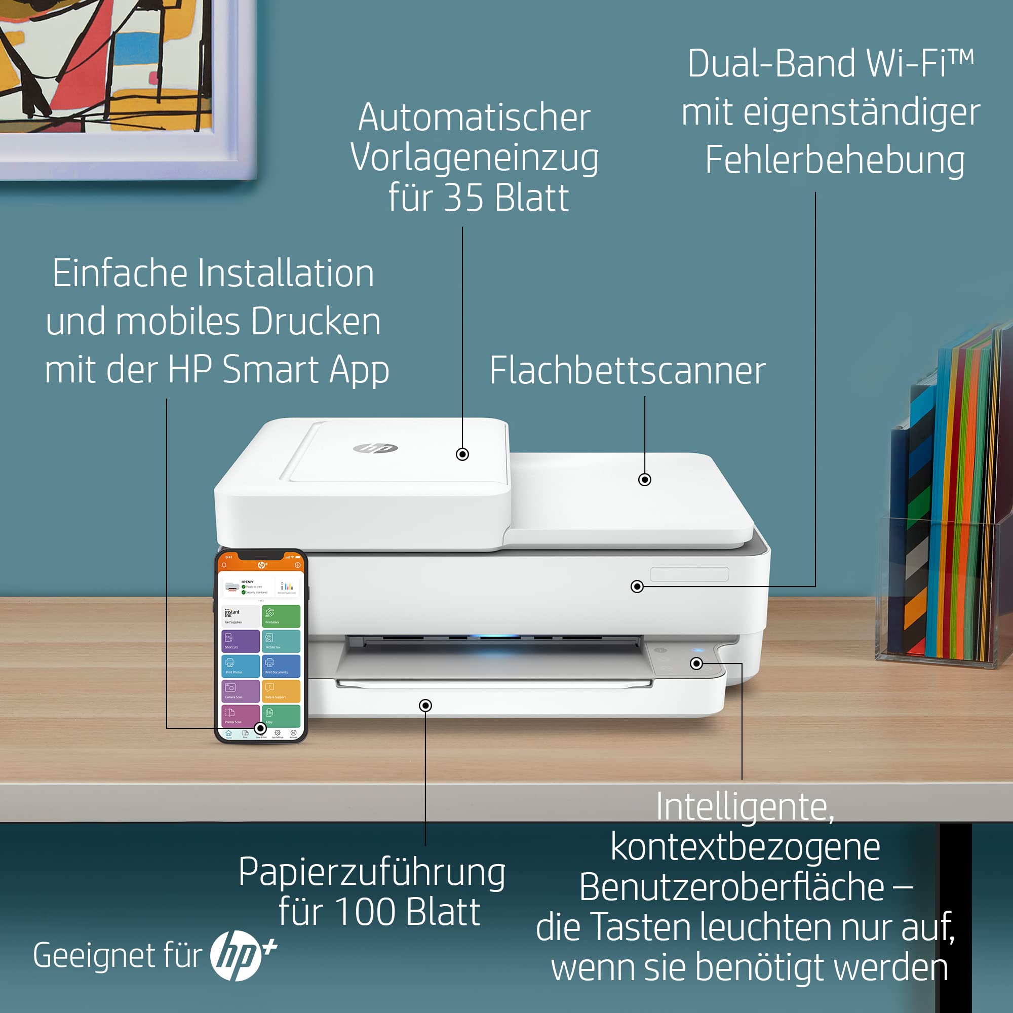 HP Envy 6420e Multifunktionsdrucker, 3 Monate gratis drucken Instant Ink inklusive, Drucker, Kopierer, Scanner, Mobiler Faxversand, WLAN, Automatischer Dokumenteneinzug