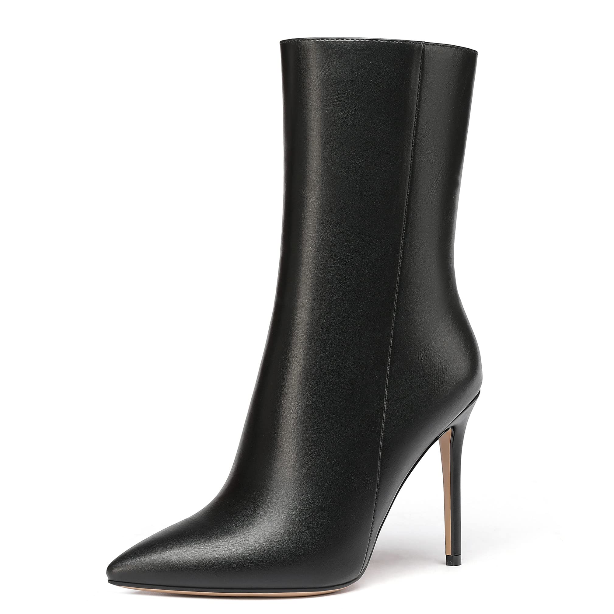 WAYDERNS Womens Pointed Toe Zip Slim Matte Stiletto High Heel Ankle High Boots 4 Inch