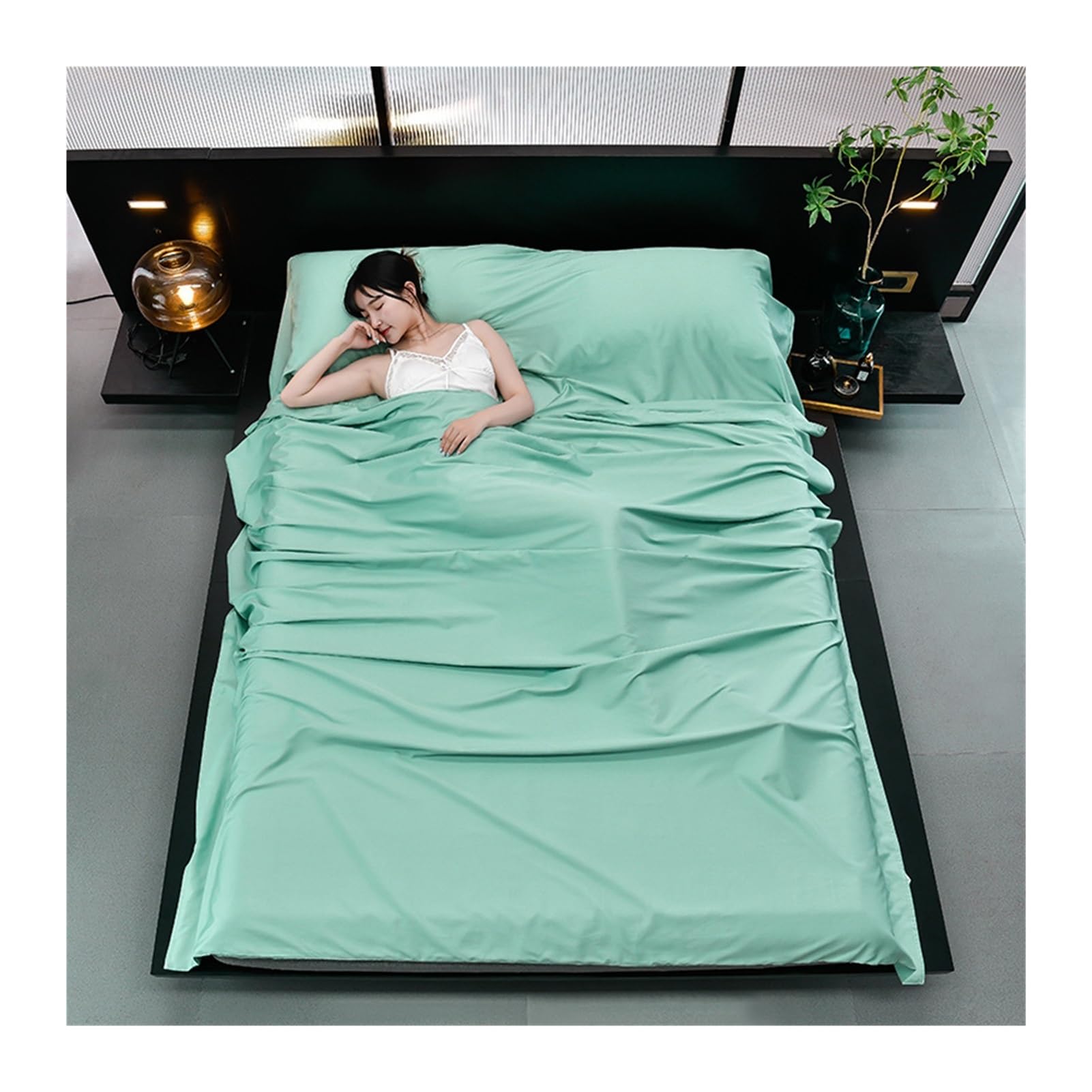 GBHMJU Sleeping Bag Liner Cotton Solid Portable Compression Sleep Sack Adult Travel Sheets for Hotel for Camping Cruise Tent Business Family Travel(Green A,160x210cm-63x82)