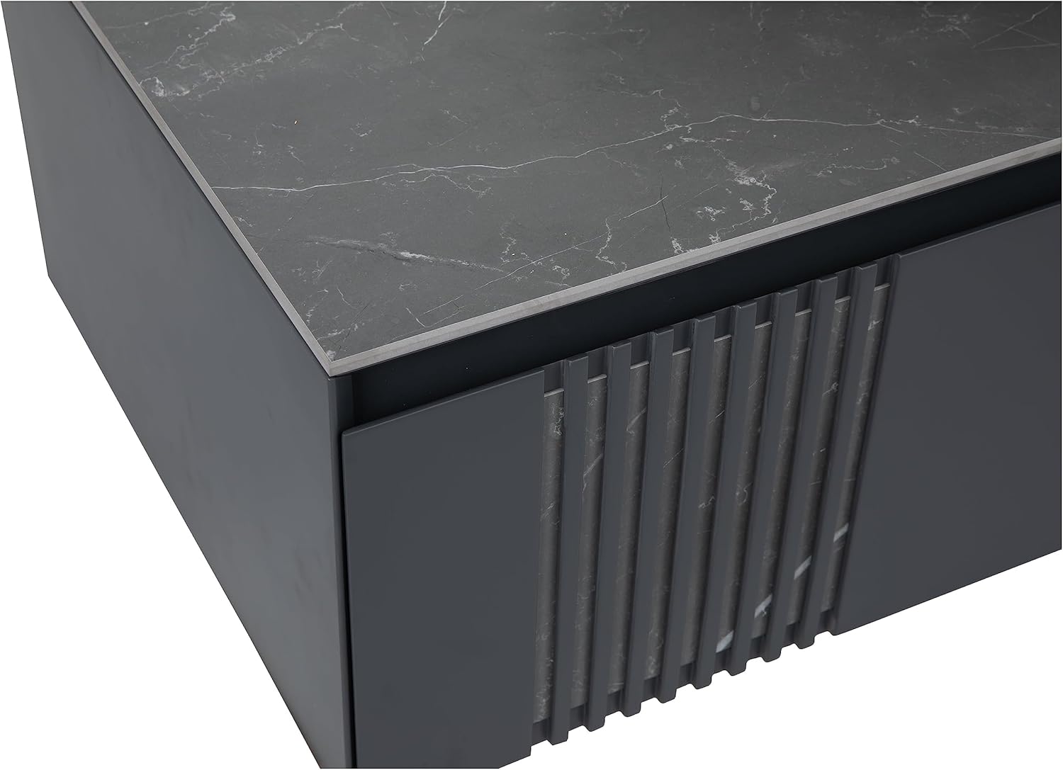 Modern Wall-Mount Bathroom Vanity with Washbasin | Manhattan Concrete Mirror | Non-Toxic Fire-Resistant MDF-40+14W-Omega Mirror R-line 24"
