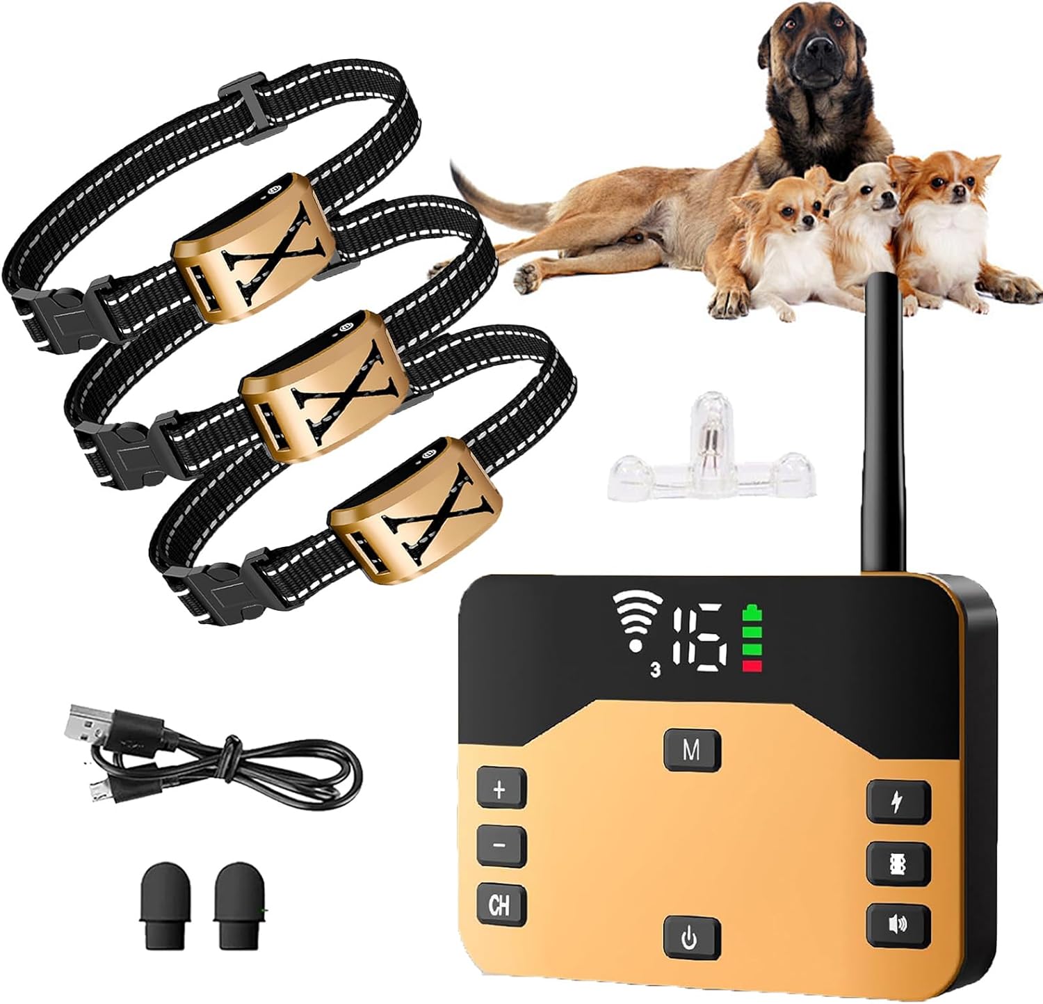 Wireless Dog Fence, Electric Dog Fence & Training Collar with Remote, Dog Boundary Container System,Waterproof Rechargeable Receiver, Vibration & Shock, Suitable & Harmless for All Dogs,for3dogs