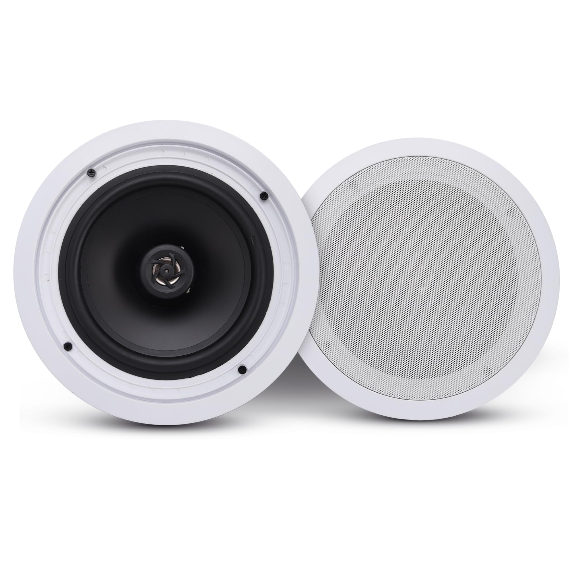 Pyle Pair 8” Bluetooth Flush Mount In-wall In-ceiling 2-Way Universal Home Speaker System Spring Loaded Quick Connections Polypropylene Cone Polymer Tweeter Stereo Sound 250 Watts, White,Single.
