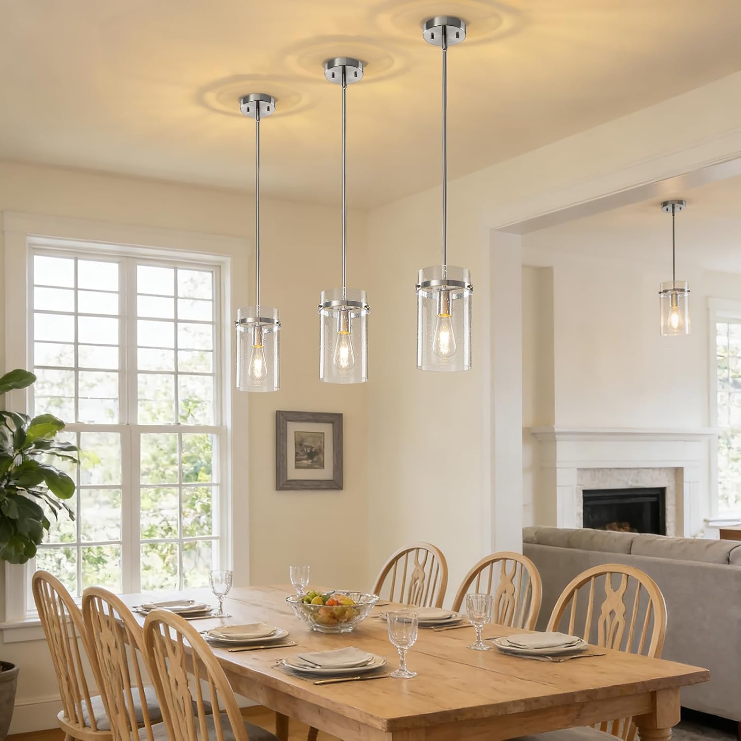 1 Pack Seeded Glass Pendant Lights Kitchen Island, Hanging Modern Pendant Light Fixtures, 5.5" Brushed Nickel Pendant Lighting Island Lights for Kitchen Over Sink Entryway Hallway