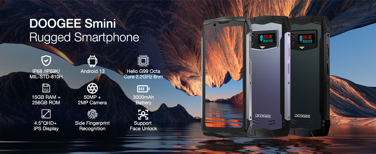 DOOGEE Smini Rugged Smartphone Android 13, 15GB+256GB/2TB