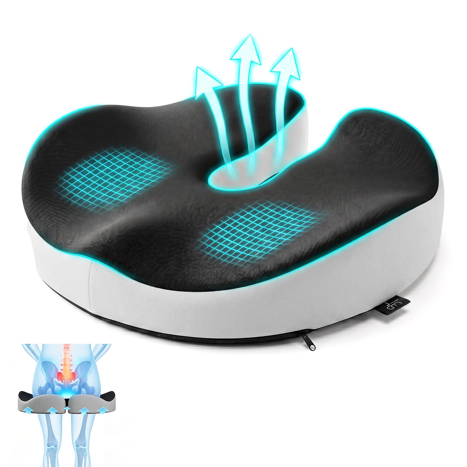 wiksite Seat Cushion Memory Foam - Hemorrhoid Donut Cushion for Coccyx, Tailbone, Piles Orthopaedic Pressure Relief Comfort Office Chair Cushion Seat Pad for After Surgery Sitting, Black
