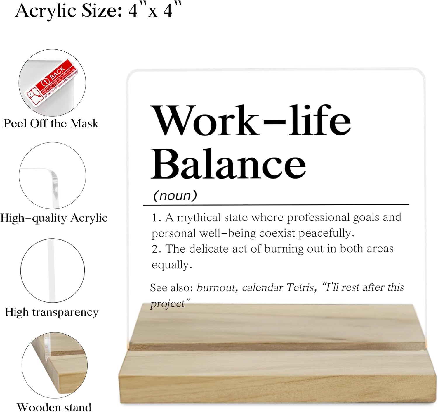 Work Life Balance Definition Decor Sign, Inspirational Gifts for Women Friends Acrylic Plaque - Image 3