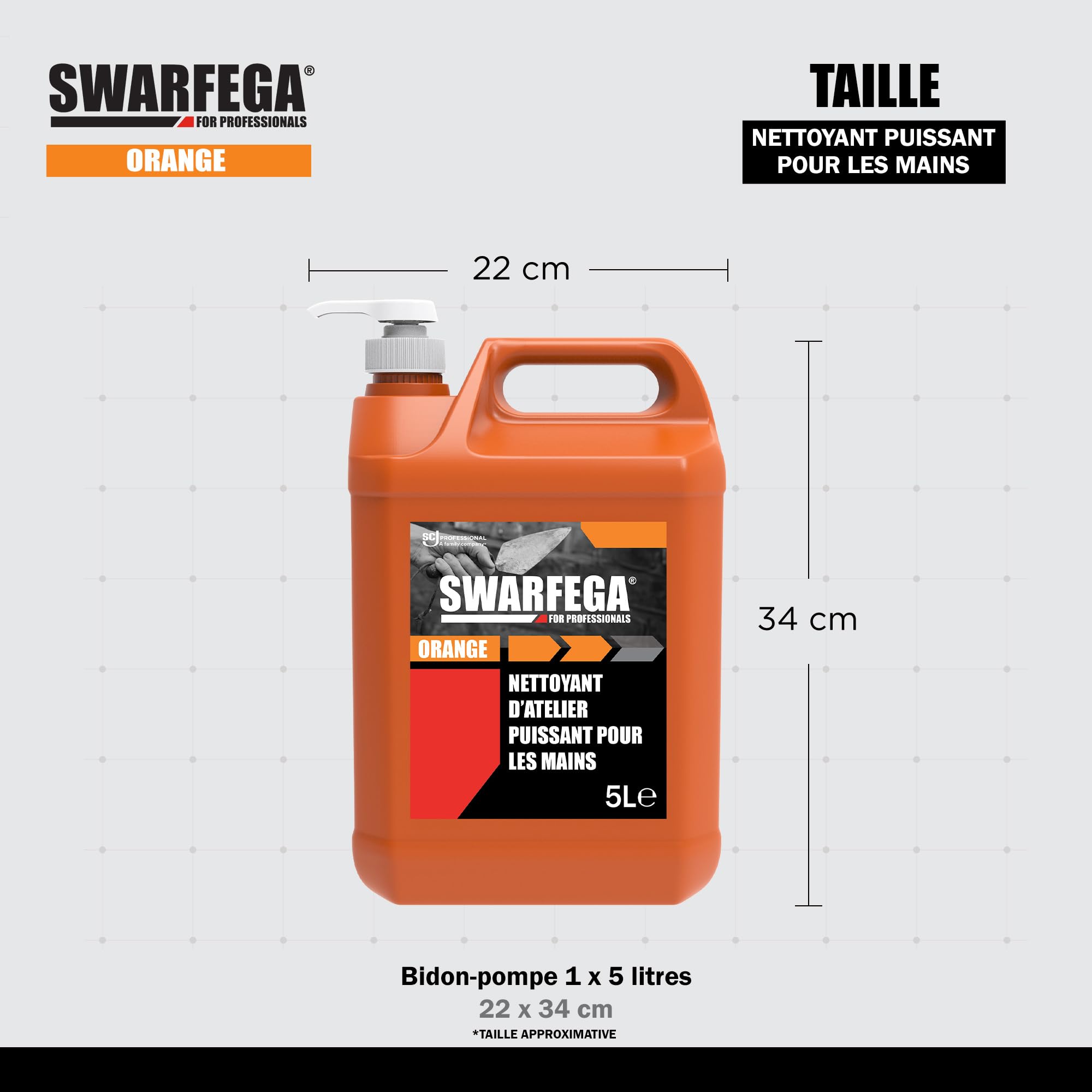Swarfega Orange Pompe 5L – Nettoyant Mains Puissant, Sans Solvant, Particules Non Abrasives, Élimine Huile, Graisse et Saleté Industrielle, Système Pompe Hygiénique – Pour usage professionnel