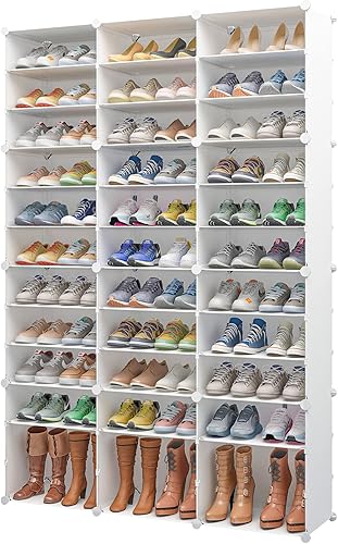 Aeitc Zapatero para 72 pares, organizador de zapatos estrecho, apilable, ahorrador de espacio para entrada, pasillo y armario, color blanco