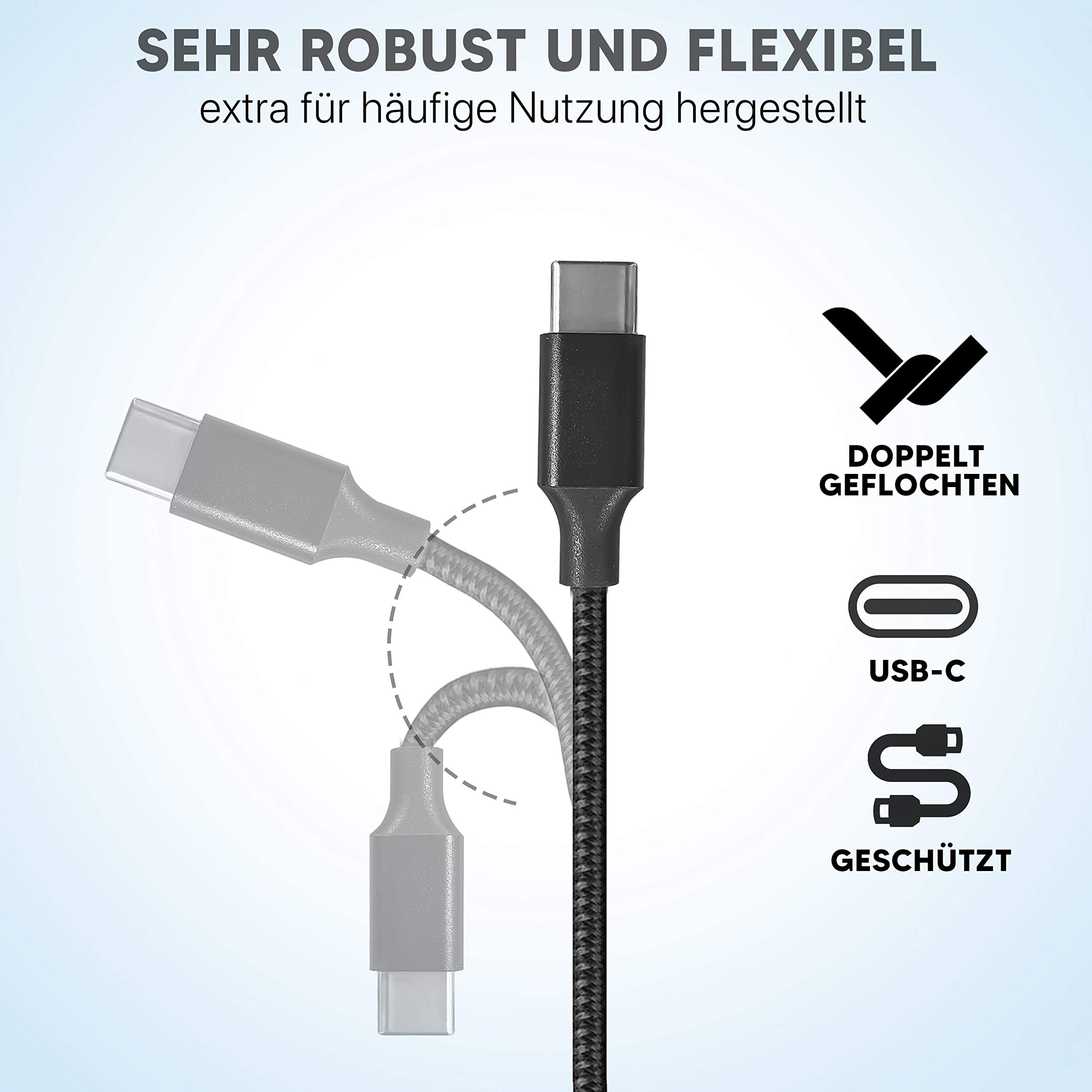 USB-C Auf USB-C Kabel 90° – 0,3 M, PD 65W Schnellladen & 480 Mbps Daten