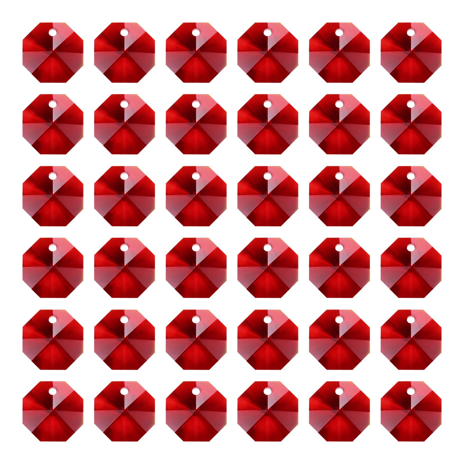 PATIKIL K9 Crystal Octagon Beads 1 Hole Pendants, 40 Pack 14mm Chandelier Prisms Parts Ornaments Hanging Beads for DIY Arts Crafts Decoration, Dark Red