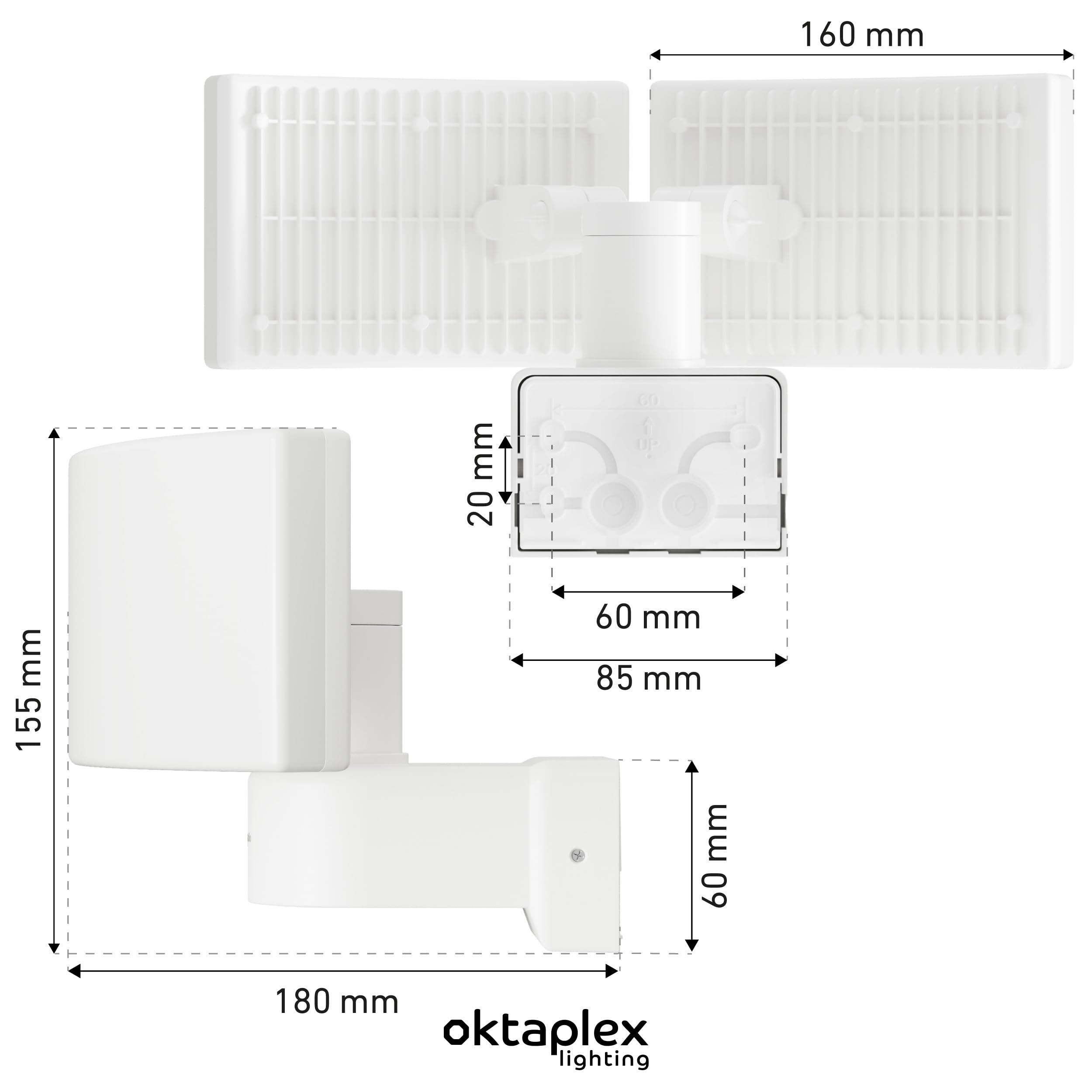 Oktaplex Cali lampa zewnętrzna z możliwością obrotu, 3000 K, 40 W, ciepła biel | Lampa ścienna IP65, zewnętrzny projektor LED, biały, 230 V, lampa zewnętrzna