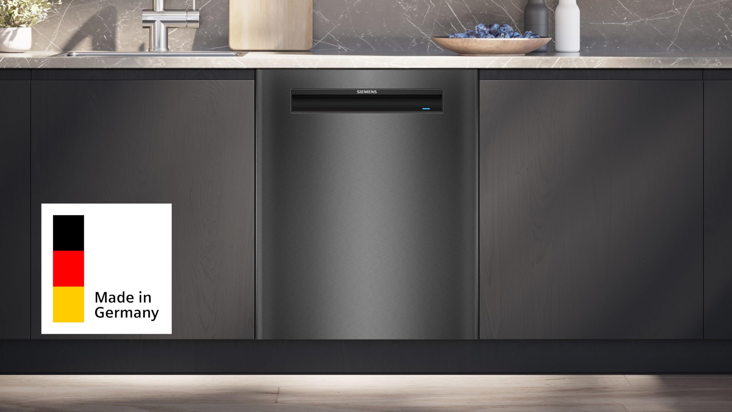 Siemens SN15EC06CS iQ500 Unterbau Geschirrspüler 60 cm, Made in Germany, Besteckschublade, smartStart, varioSpeed Plus, automatische Türöffnung, aquaStop, Anti-Fingerprint, Gebürsteter schwarzer Stahl