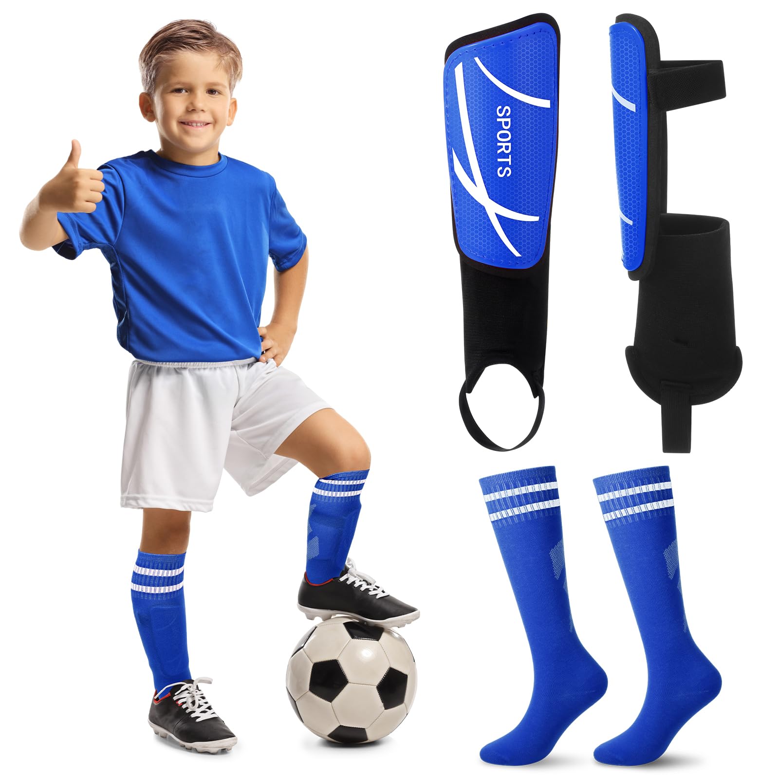 VercanMonth Soccer Shin Guards and Socks Kids Youth Lightweight Soccers Pads Defender with Ankle Protection Ski Shin Guards Football Equipment for Age