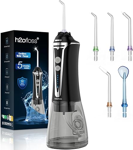 H2ofloss Irrigador bucal dental profesional inalámbrico con irrigador dental, portátil y recargable, limpiador de dientes 10.1 fl oz, IPX7, máquina