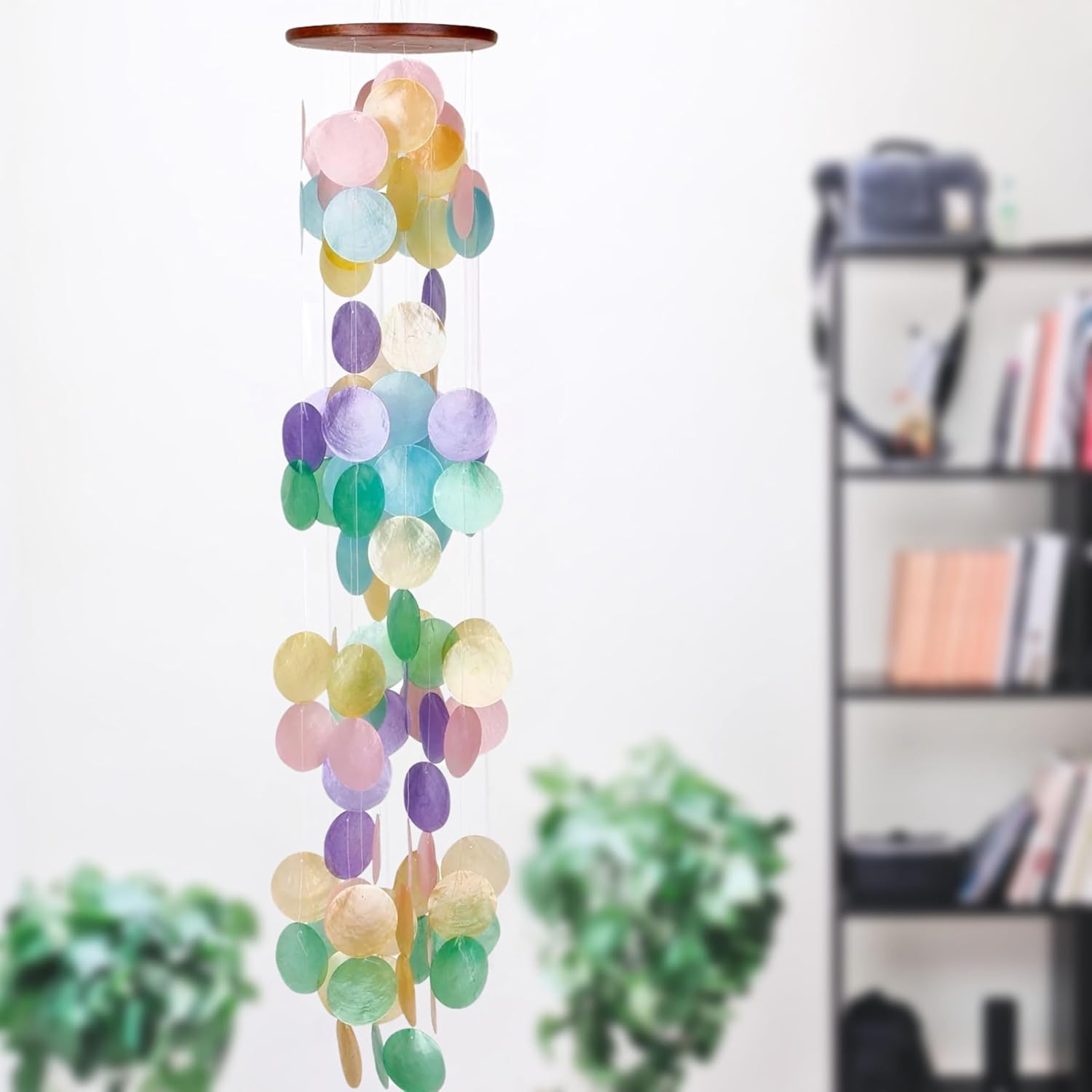 Woodstock Chimes Asli Arts Collection, Capiz Waterfall, 40'' Rainbow Capiz Wind Chimes for Outdoor, Patio, Home or Garden Décor (CWR)