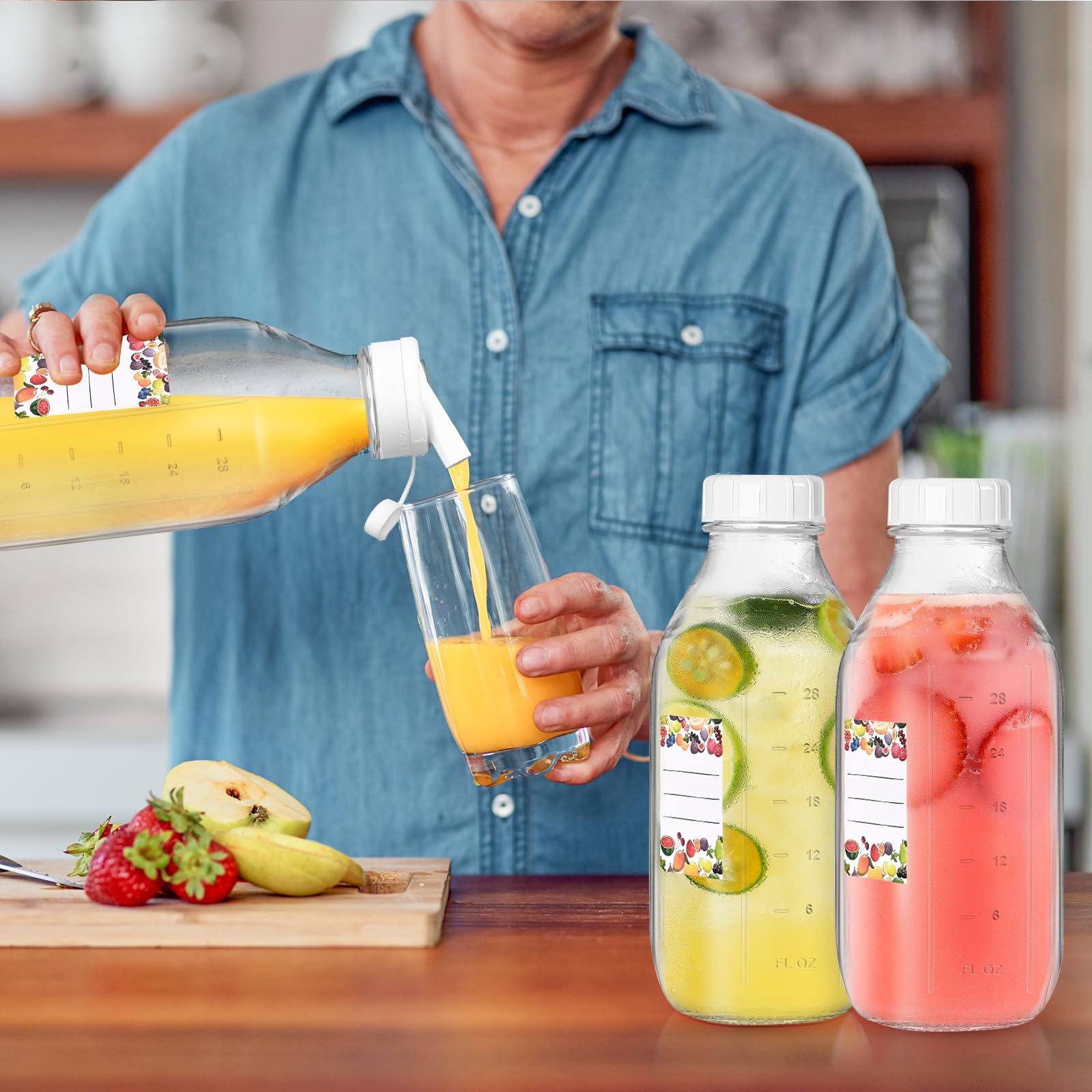 Encheng Set 8 Bottiglie In Vetro Da 473 Ml Con Coperchi E Cannucce - Contenitori Riutilizzabili Per Succhi, Frullati, Acqua, Lavabili In Lavastoviglie, Senza BPA, Trasparenti - 5