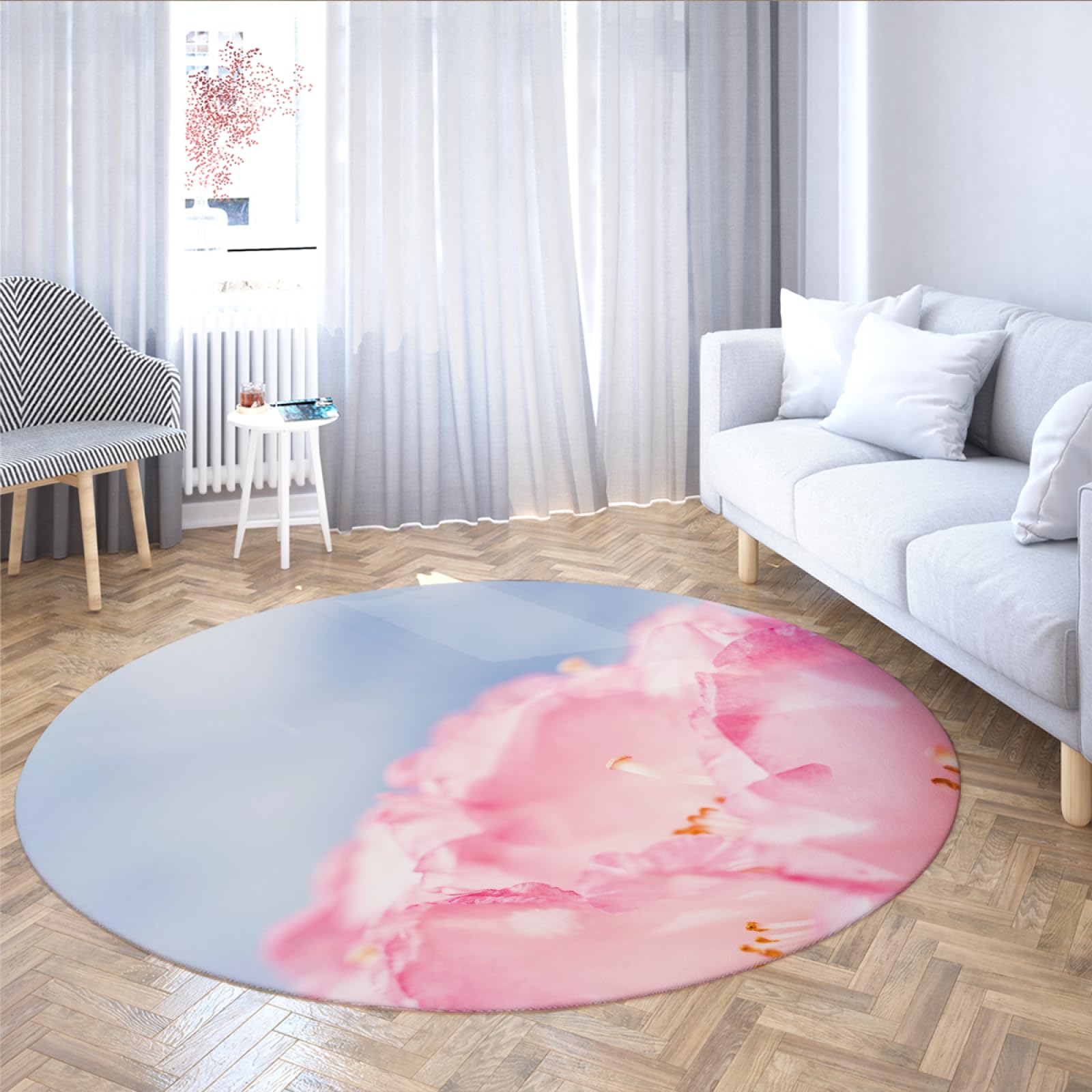 Tapis salon doux rose nuage fleur épanouie pour offrir une ambiance tendre et poétique