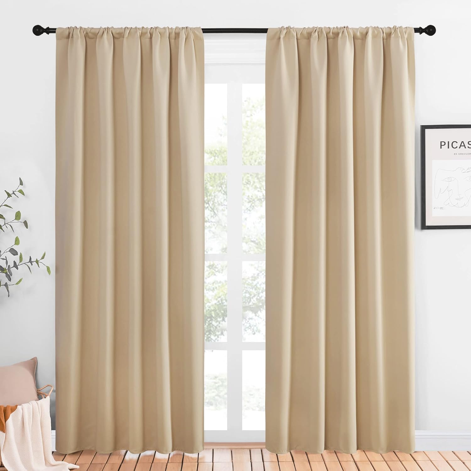 NICETOWN Room Darkening Curtains for Bedroom - Home Decoration Privacy Protection Thermal Insulated Solid Drapes/Draperies for Large Window (Biscotti Beige, Set of 2, 52 x 84 inches)