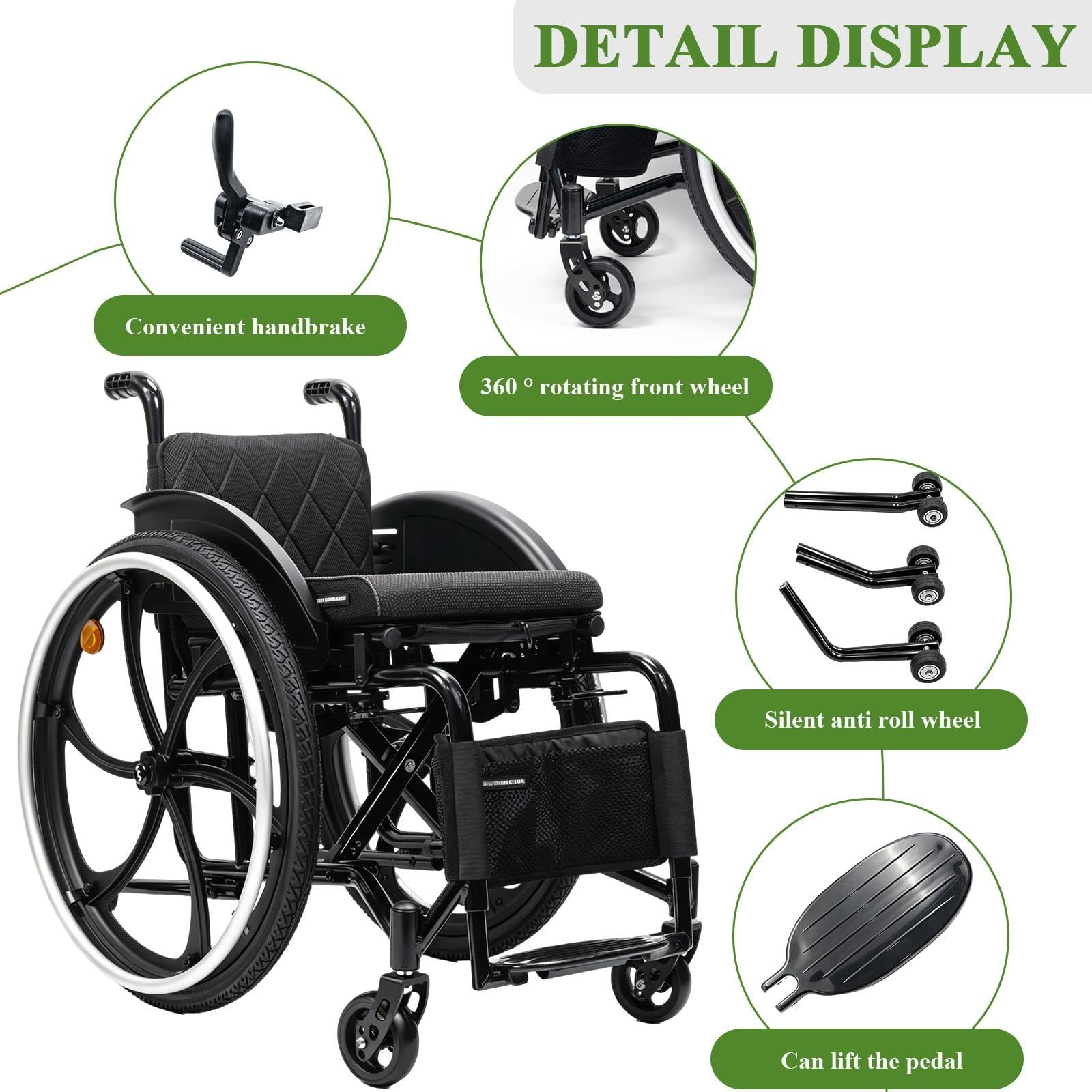 Fauteuil roulant for adulte,pliable portable,rangement,personnes âgées