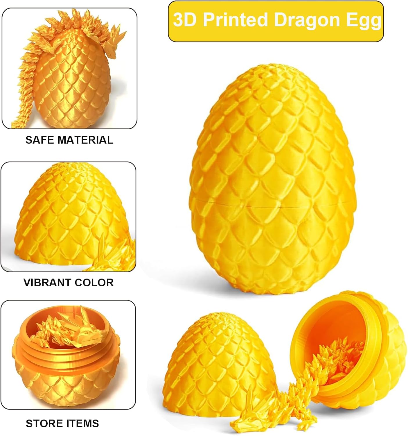 3D Printed Dragon 28cm in Egg, Full Articulated Crystal Dragon with Egg, Flexible Joints for Home Decor Executive Desk Décor