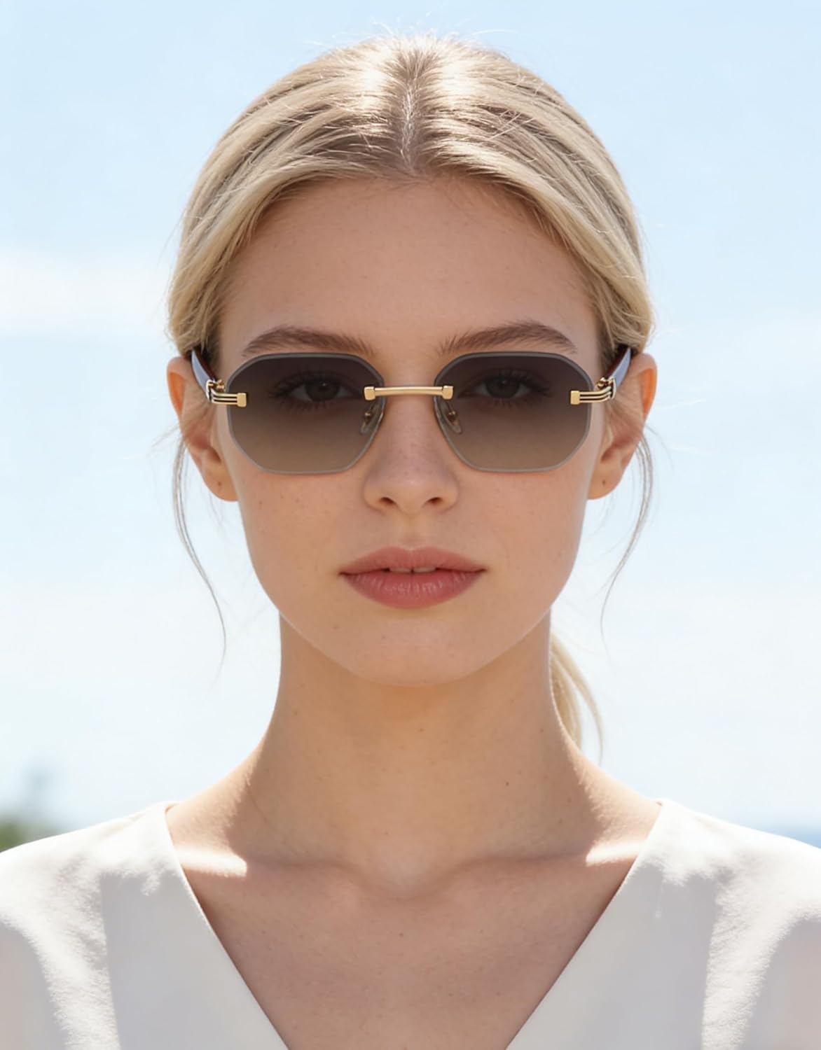 Rimless Trendy Sunglasses Men&Women Frameless Unisex Sunnies Hexagon Fashion Lens Gafas de Sol Hombre(3050) - Image 2