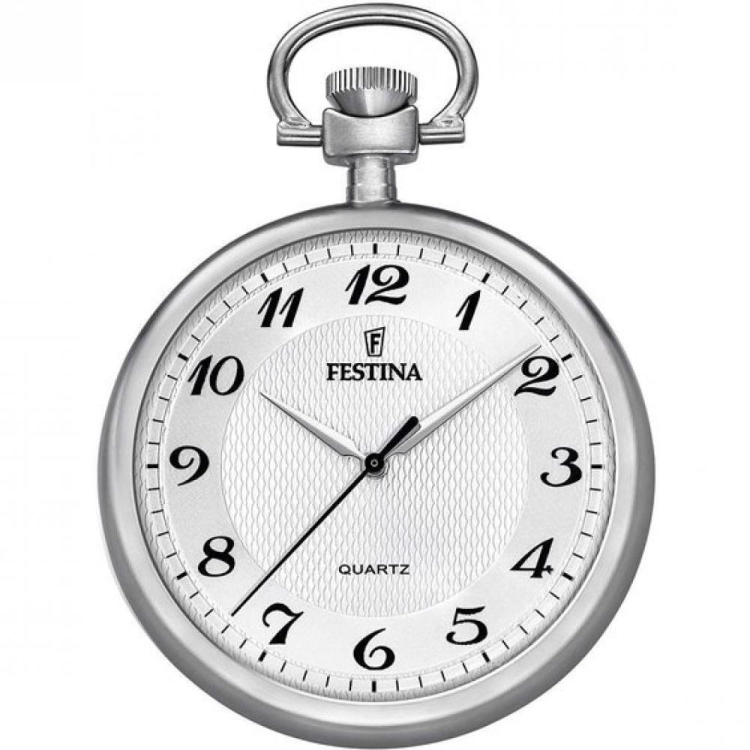 Festina Taschenuhr Herren mit Kette - Edelstahl 316L - Quarzwerk - Mineralglas mit hoher Widerstandsfähigkeit - Klassisch, Vintage und Elegant F2020/1 | Edelstahl 316L, Quarzwerk, hochfestes Mineralglas, klassisch, Vintage und elegant, F2020/1