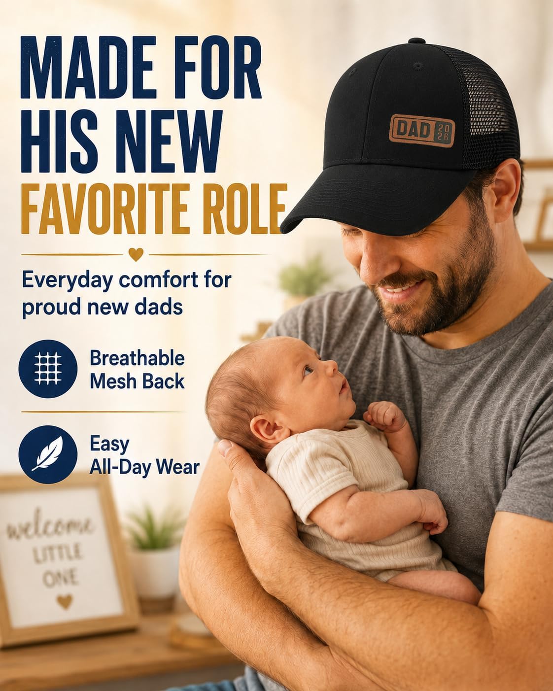 Dad Est 2026 Trucker Hat for First Time Dad, Gifts for New Daddy Husband from Daughter Son Wife image 3