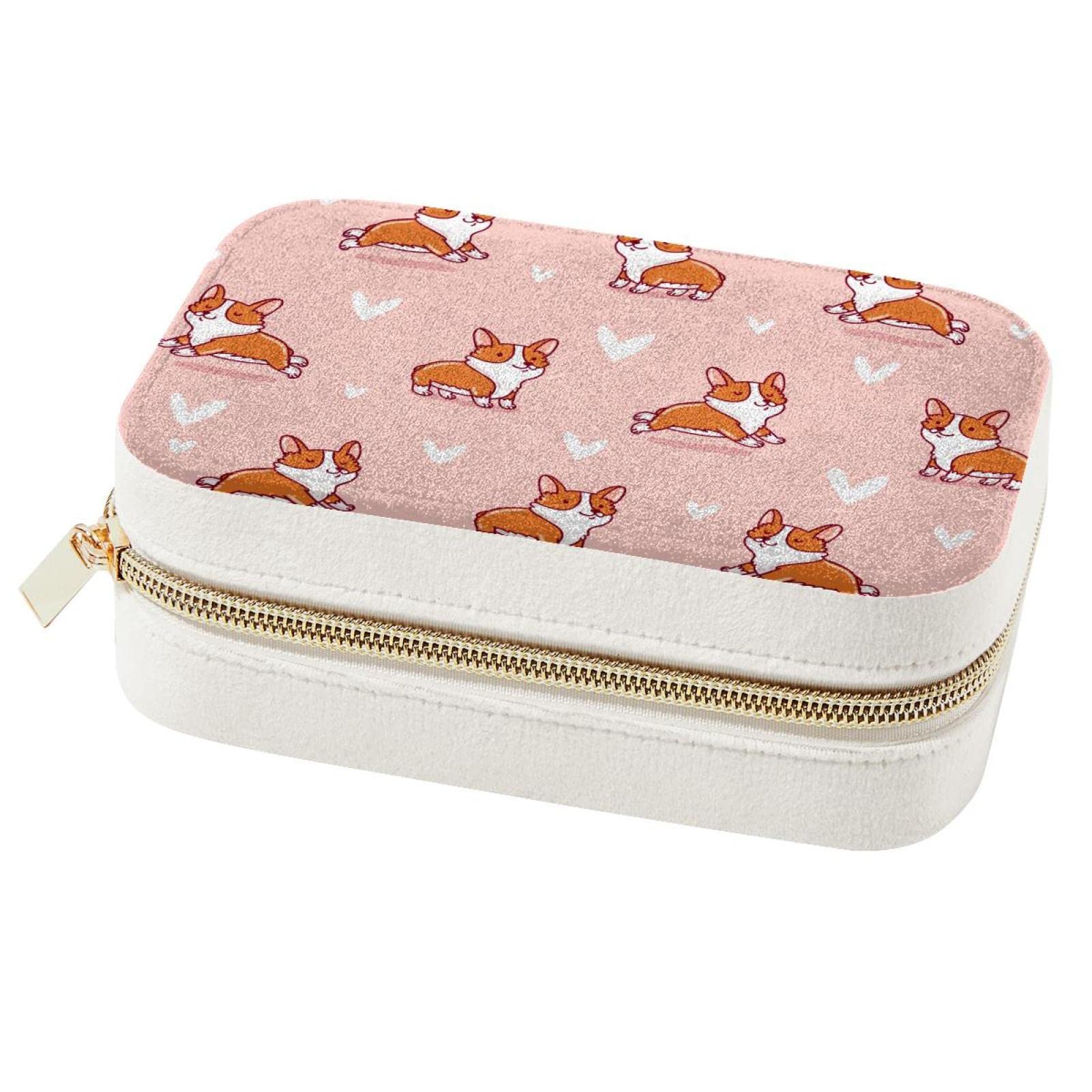 Boîte à bijoux de voyage Corgi rose mini coffret de rangement