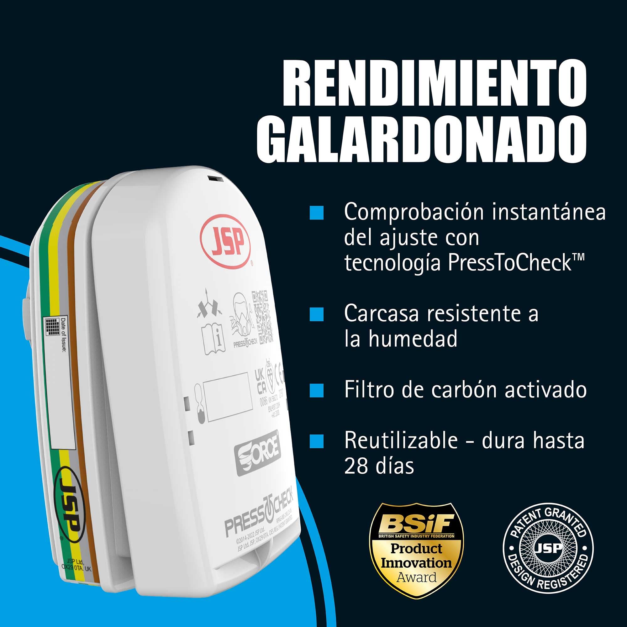 JSP FORCE 8 Semimáscara Respirador Reutilizable Filtros PressToCheck ABEK1P3