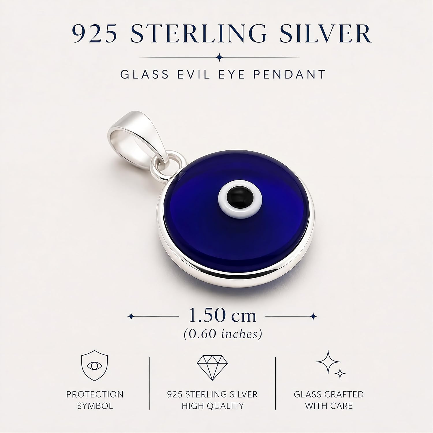 Mystic Jewels by Dalia – Glass Evil Eye Pendant for Good Luck – 925 Sterling Silver – Diameter of Pendant 0,6 inches