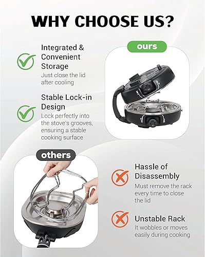 Miniatura 6 de Estufa de camping de propano de 2 quemadores con parabrisas, estufas de camping portátiles y plegables con bolsa de transporte, estufa de campamento