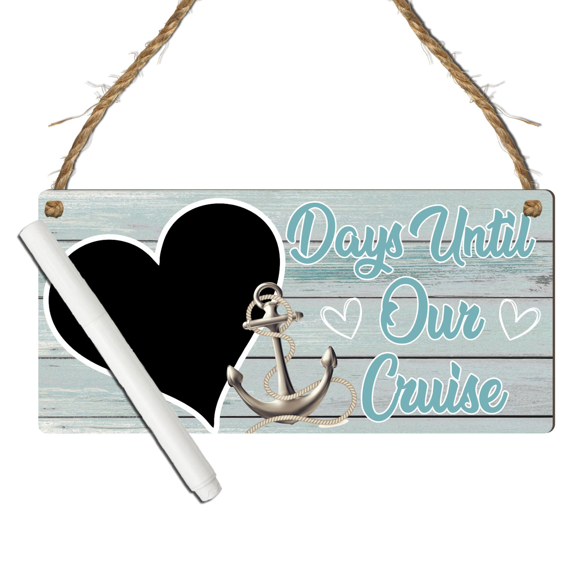 Days Until Our Cruise Countdown Sign - Fun & Stylish MDF Wooden Plaque with Heart Chalkboard for Holiday Vacation Countdown (Mint, with Pen, Large: 29 cm (H) × 13.5 cm (W))