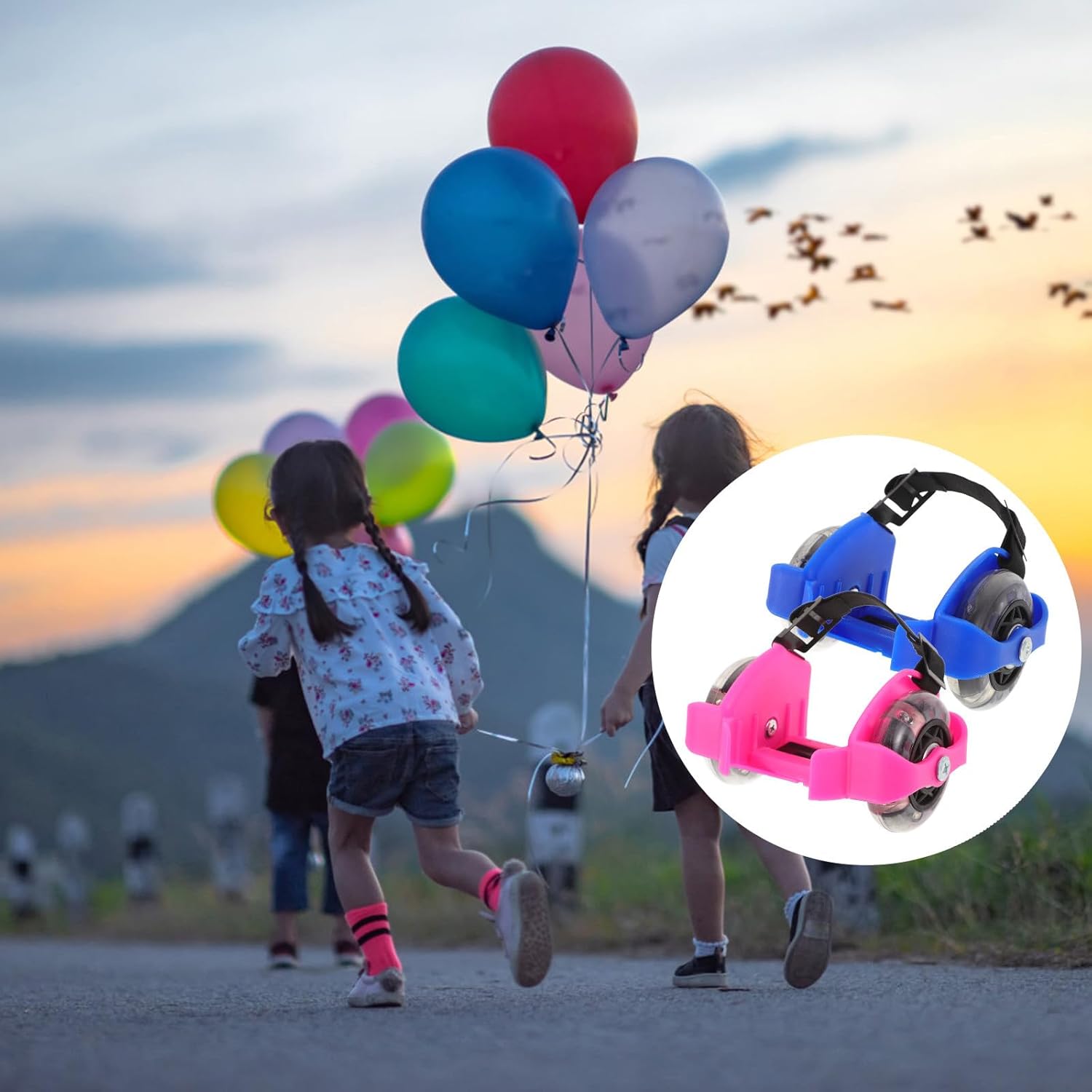 Luxshiny 2 pairs Adjustable Light-up Roller Skates for PVC Outdoor Skating Shoes with Glowing Wheels Breathable Sport Skate Shoe for Boys and Safety and Comfort